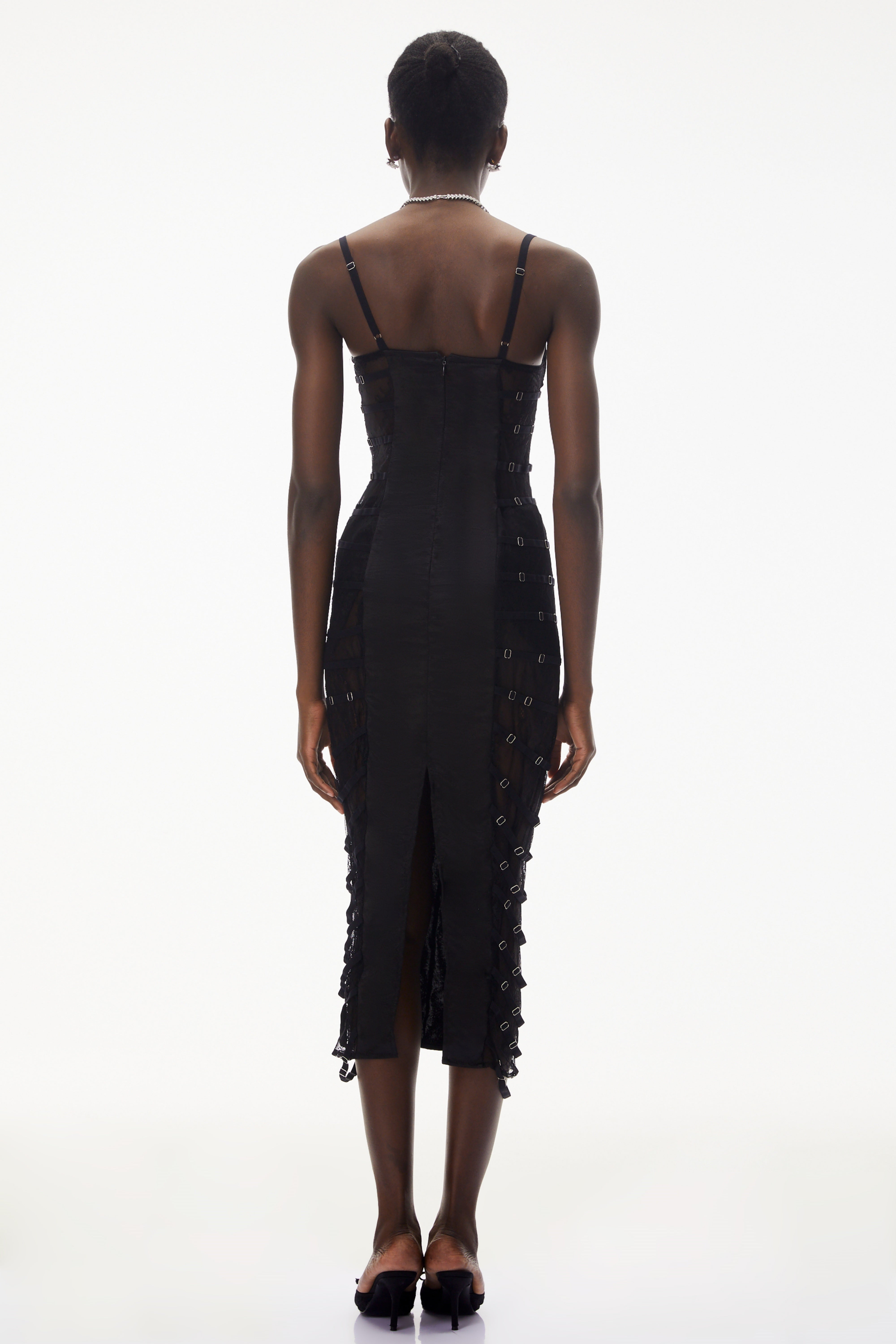 Melora Black Floral Lace Semi-Sheer Midi Dress
