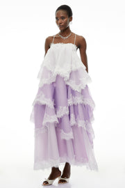 Sloane Purple Ruffled Lace Trim Maxi Dress