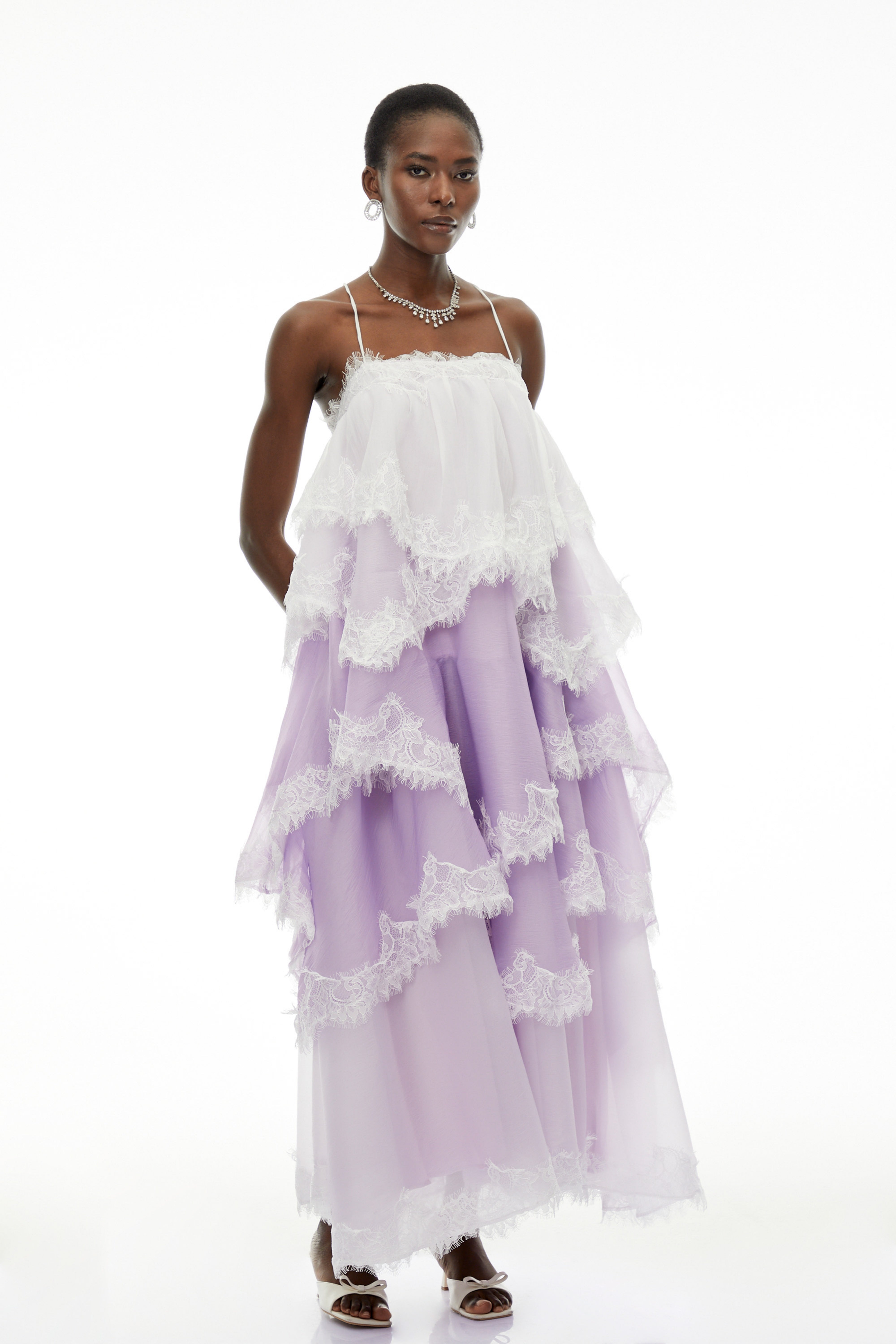 Sloane Purple Ruffled Lace Trim Maxi Dress