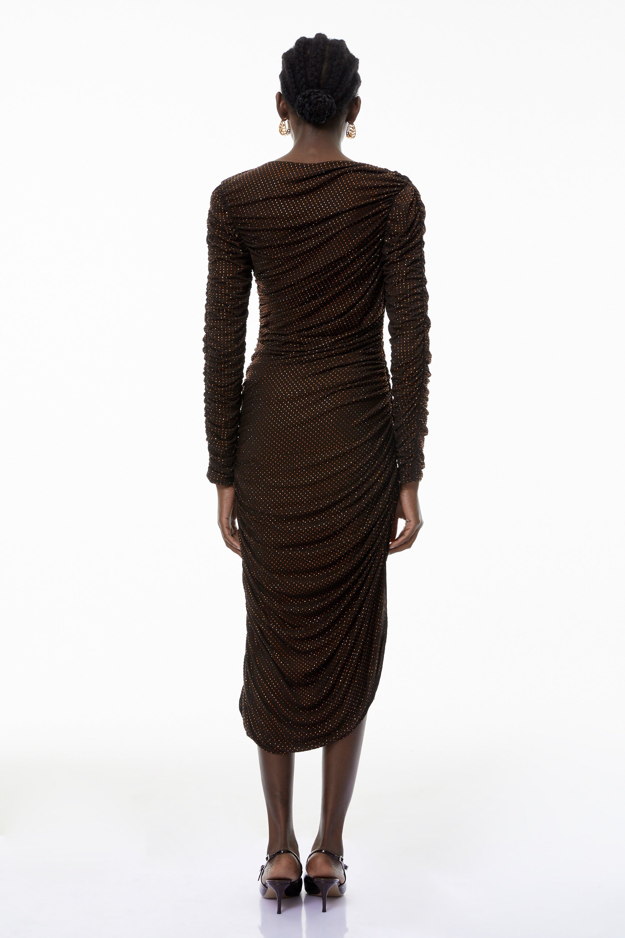 Mia Chocolate Brown Rhinestone Midi Dress (Final Sale)