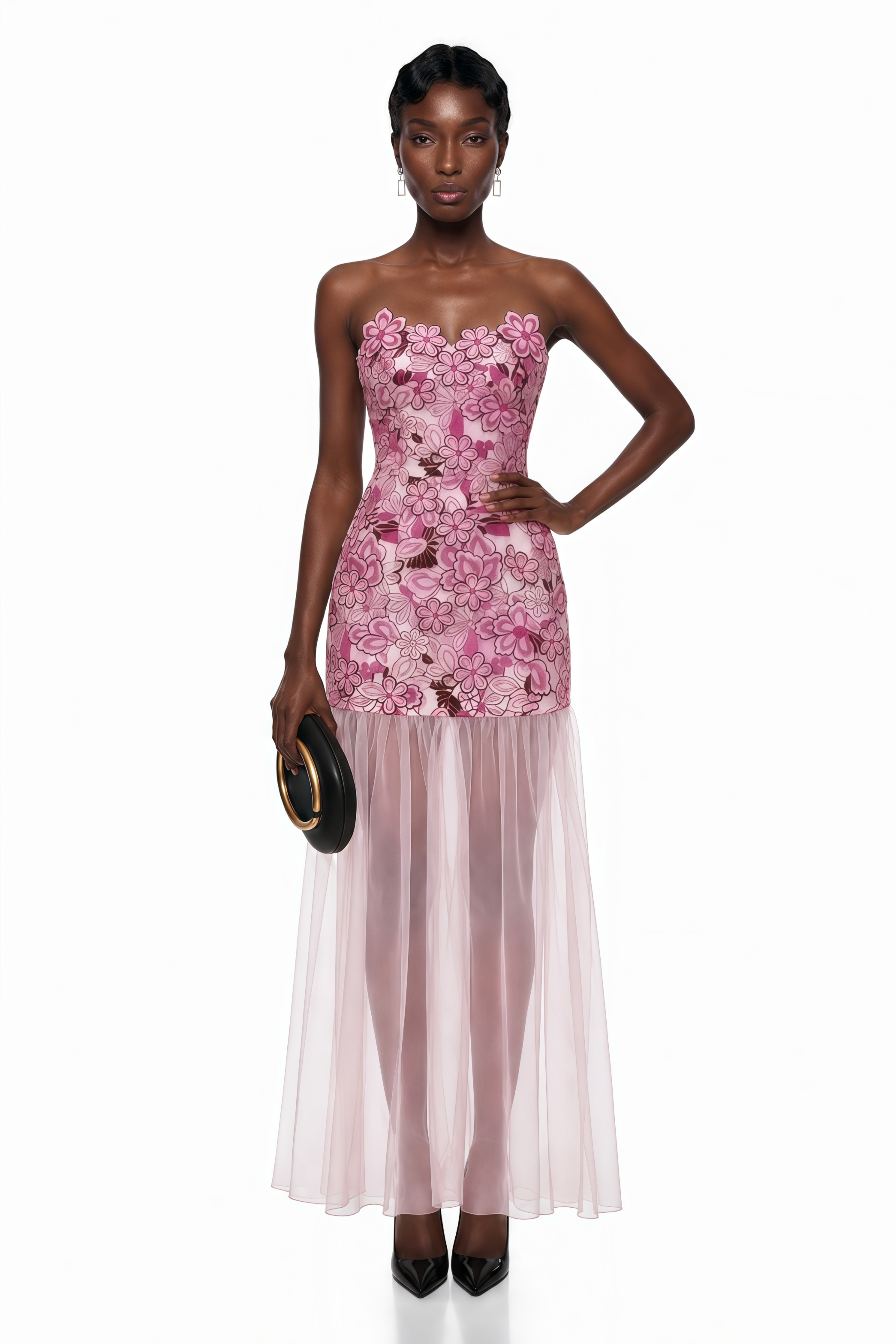 Mikaere Pink Off Shoulder Maxi Dress with 3D Florals
