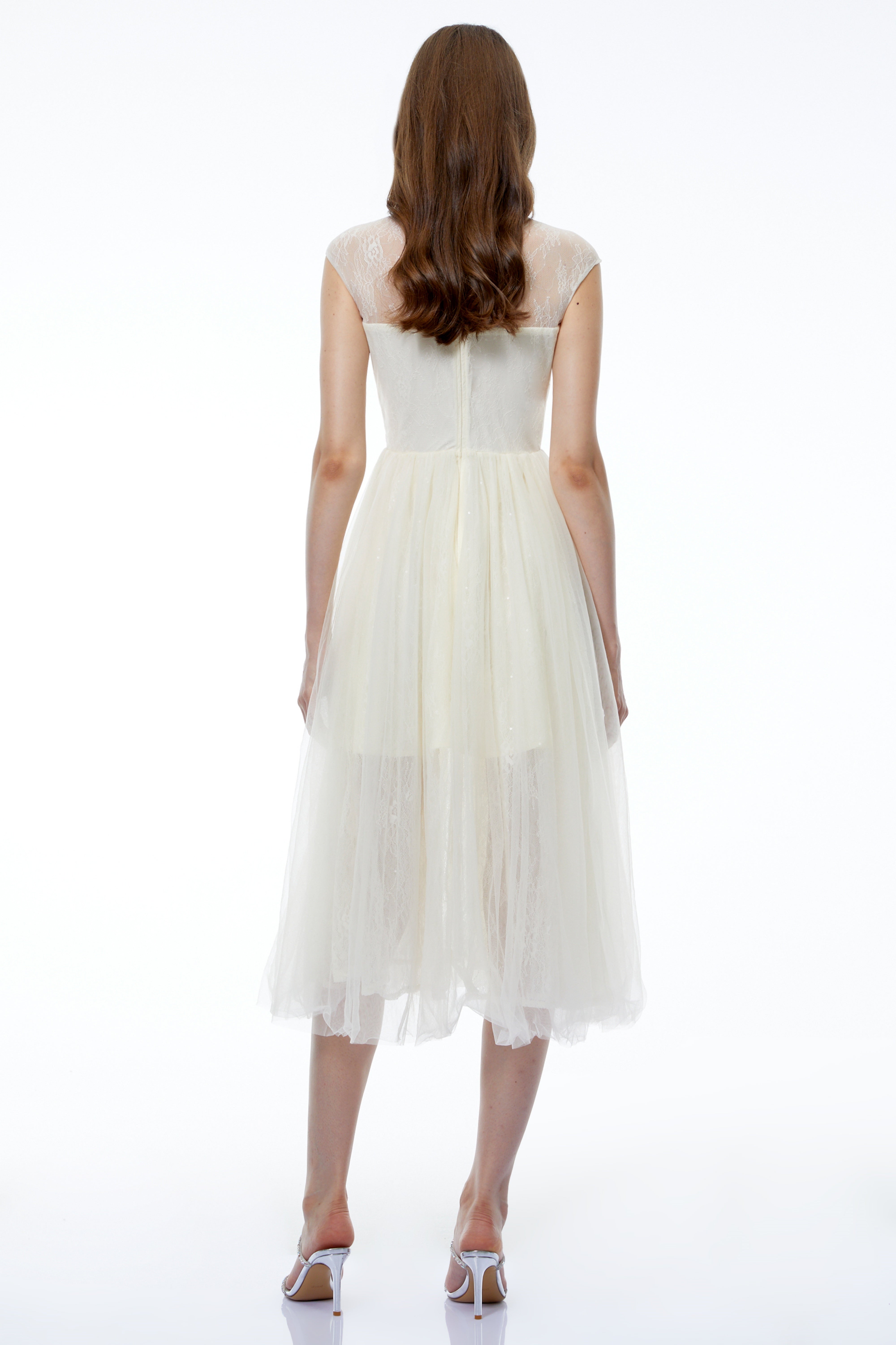 Mila Cream Semi-Sheer Tulle Midi Dress