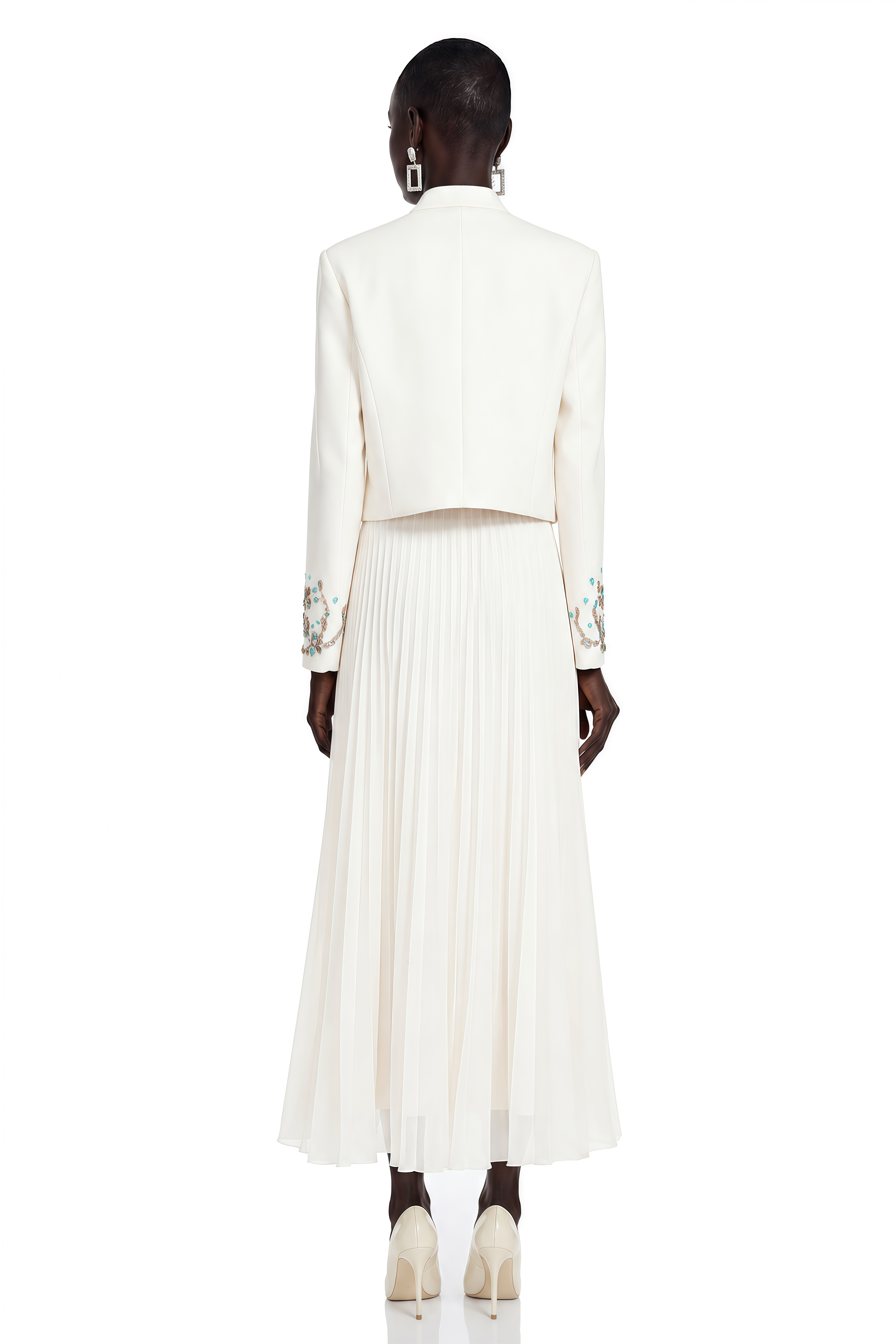 Mildred White Rhinestone Coat & Pleated Maxi Dress Set
