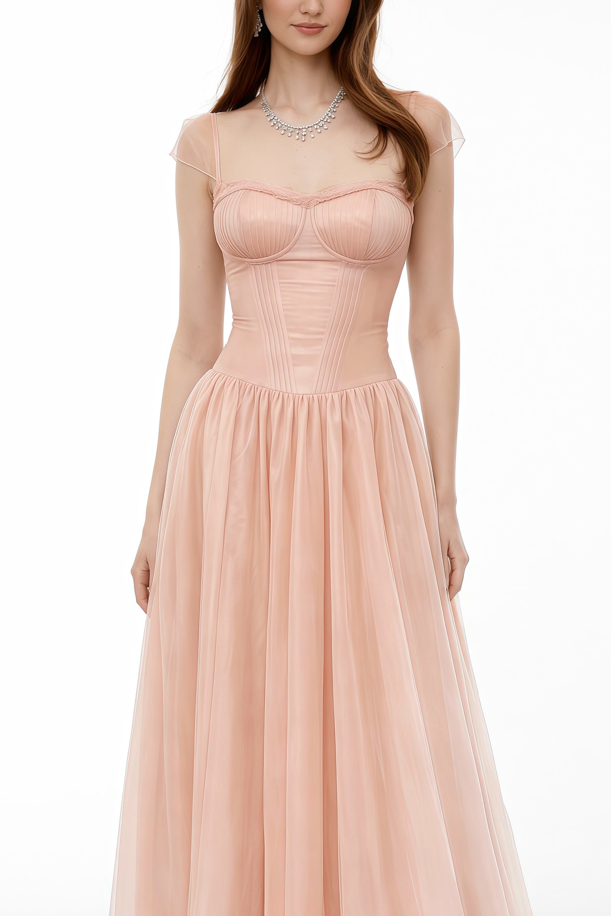 Millie Pink Ruffled Mesh Fairycore Maxi Dress