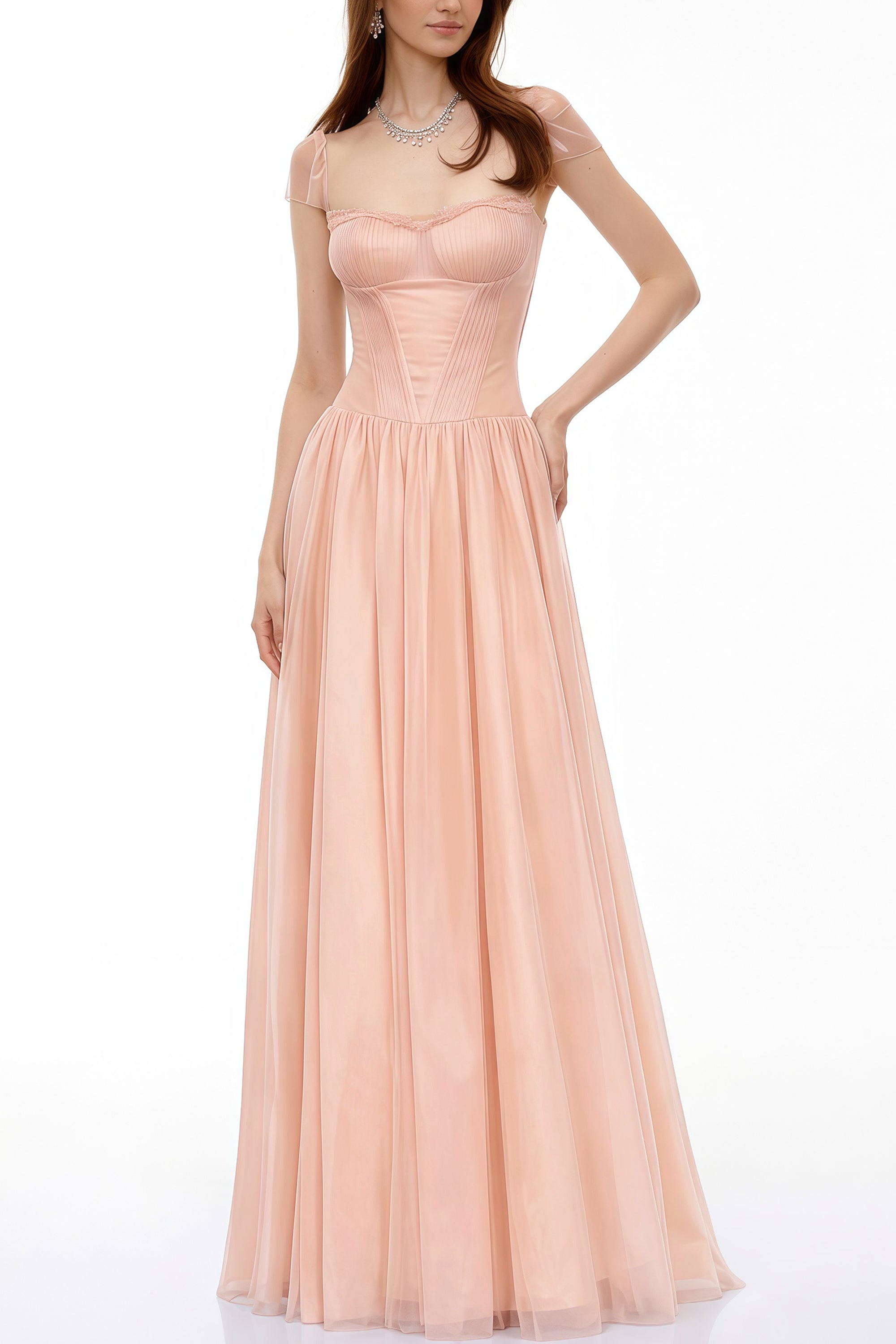 Millie Pink Ruffled Mesh Fairycore Maxi Dress