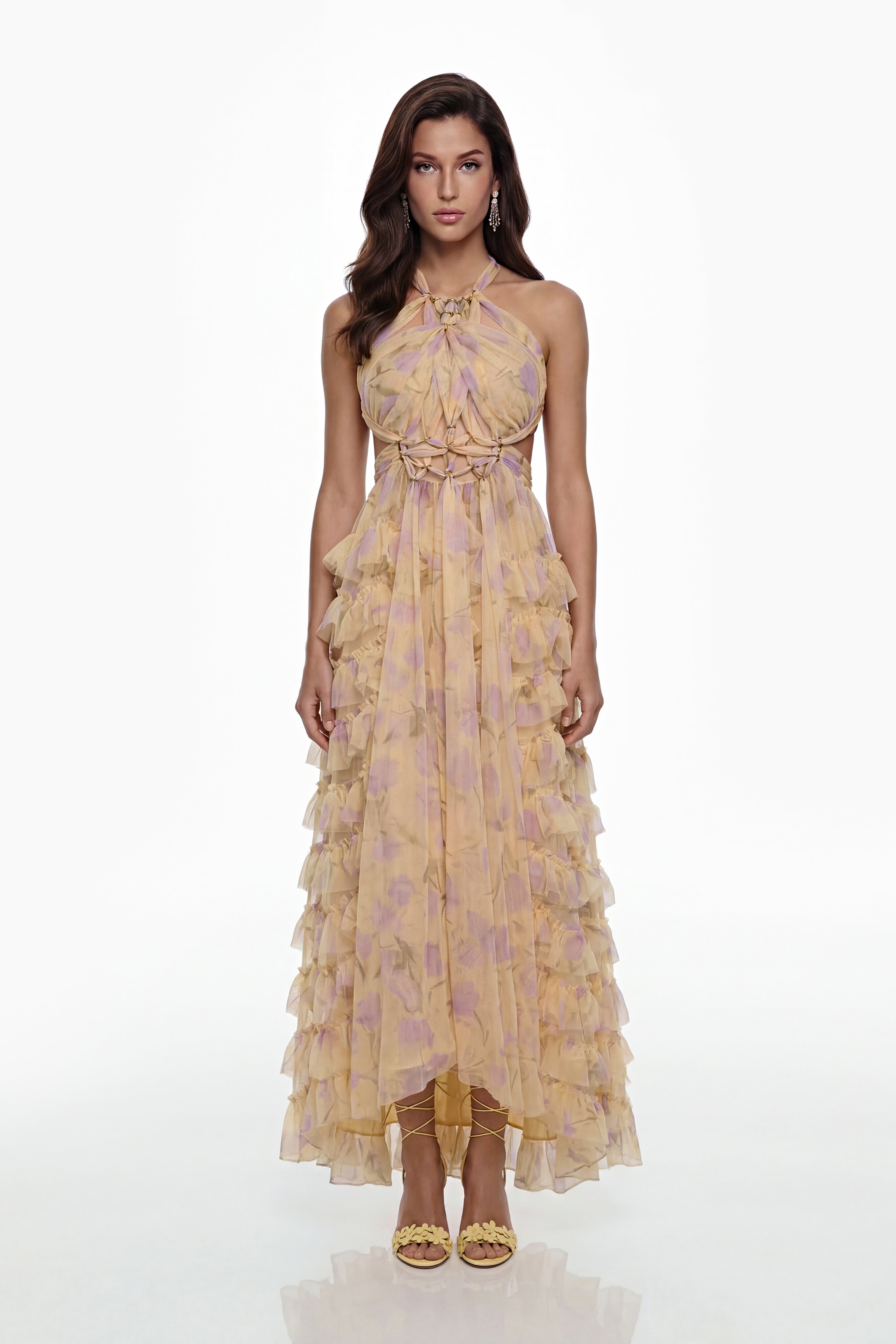 Molly Cream Cross Front Tiered Maxi Dress