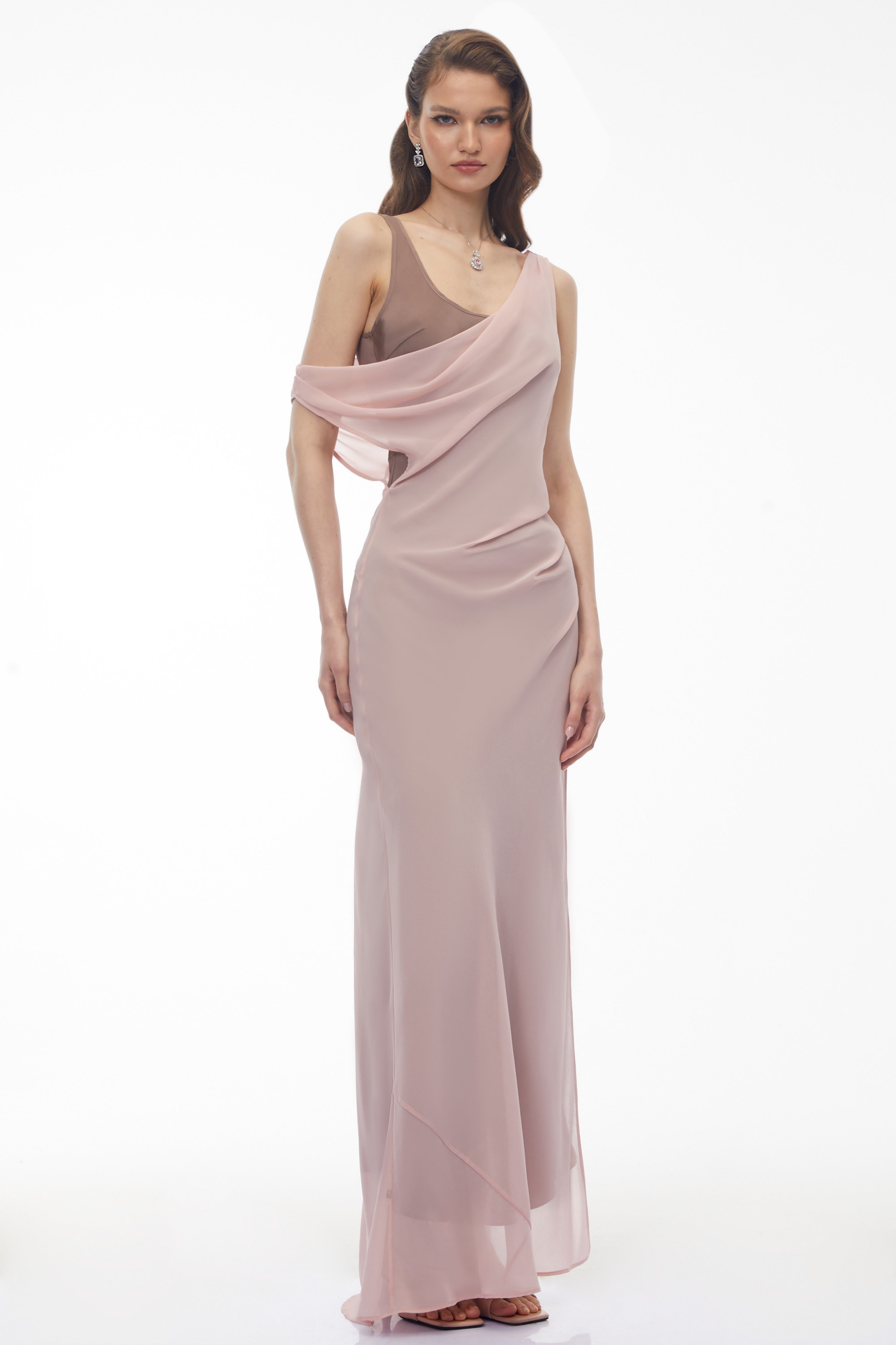 Monika Pink Color Block Asymmetrical Dress & Drape Set