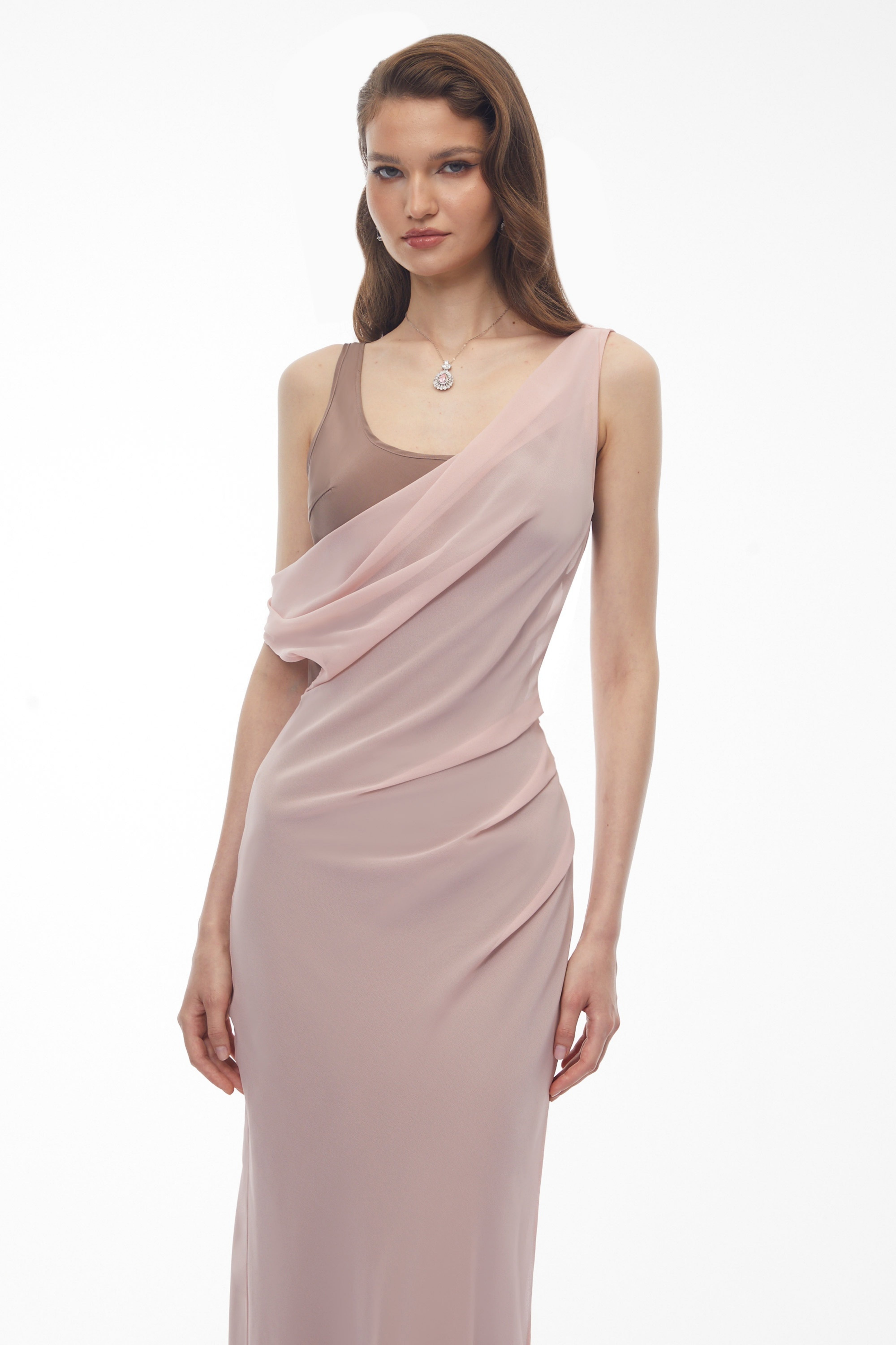 Monika Pink Color Block Asymmetrical Dress & Drape Set