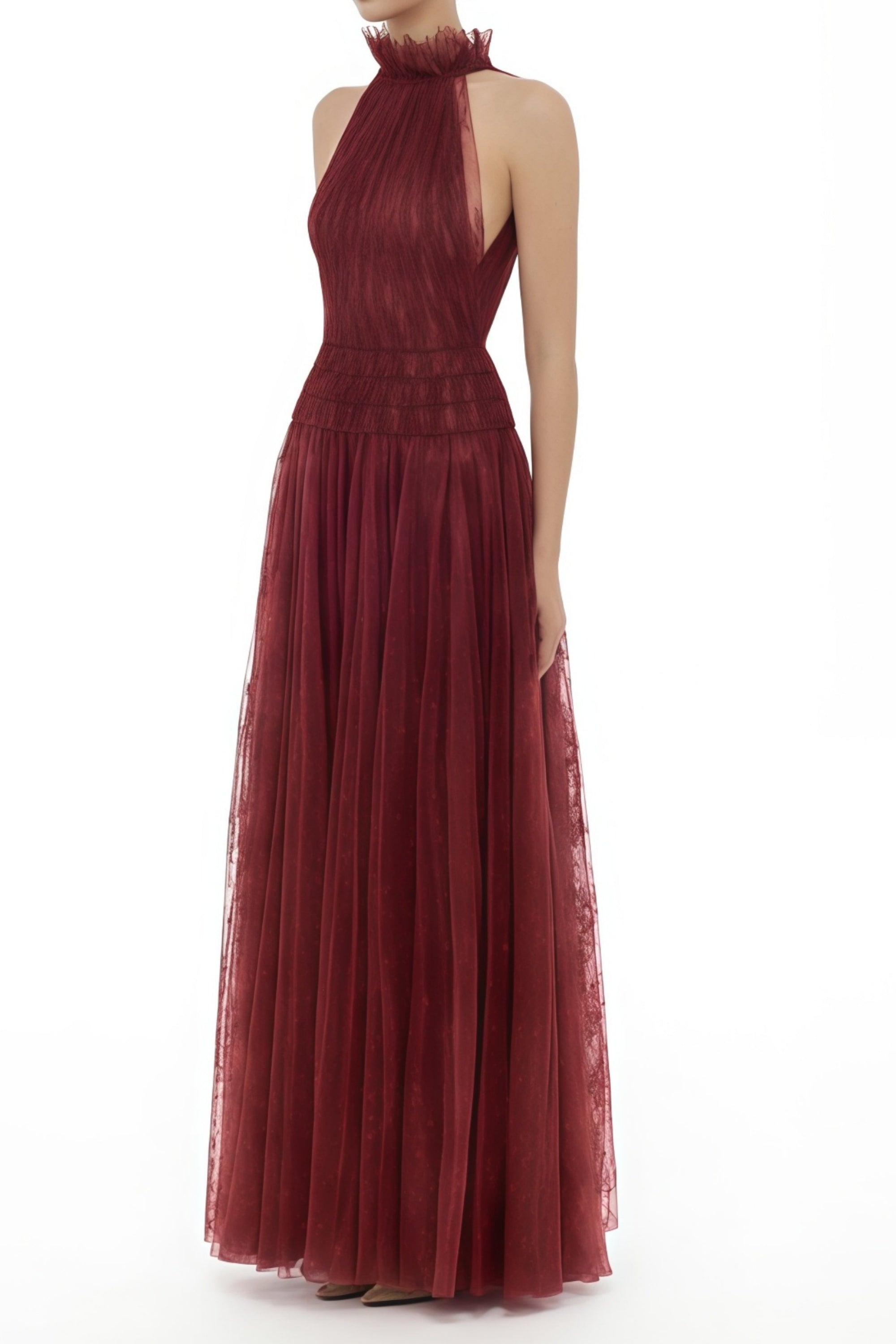 Amandine Red Halterneck Semi-sheer Maxi Dress (Final Sale-US Only)