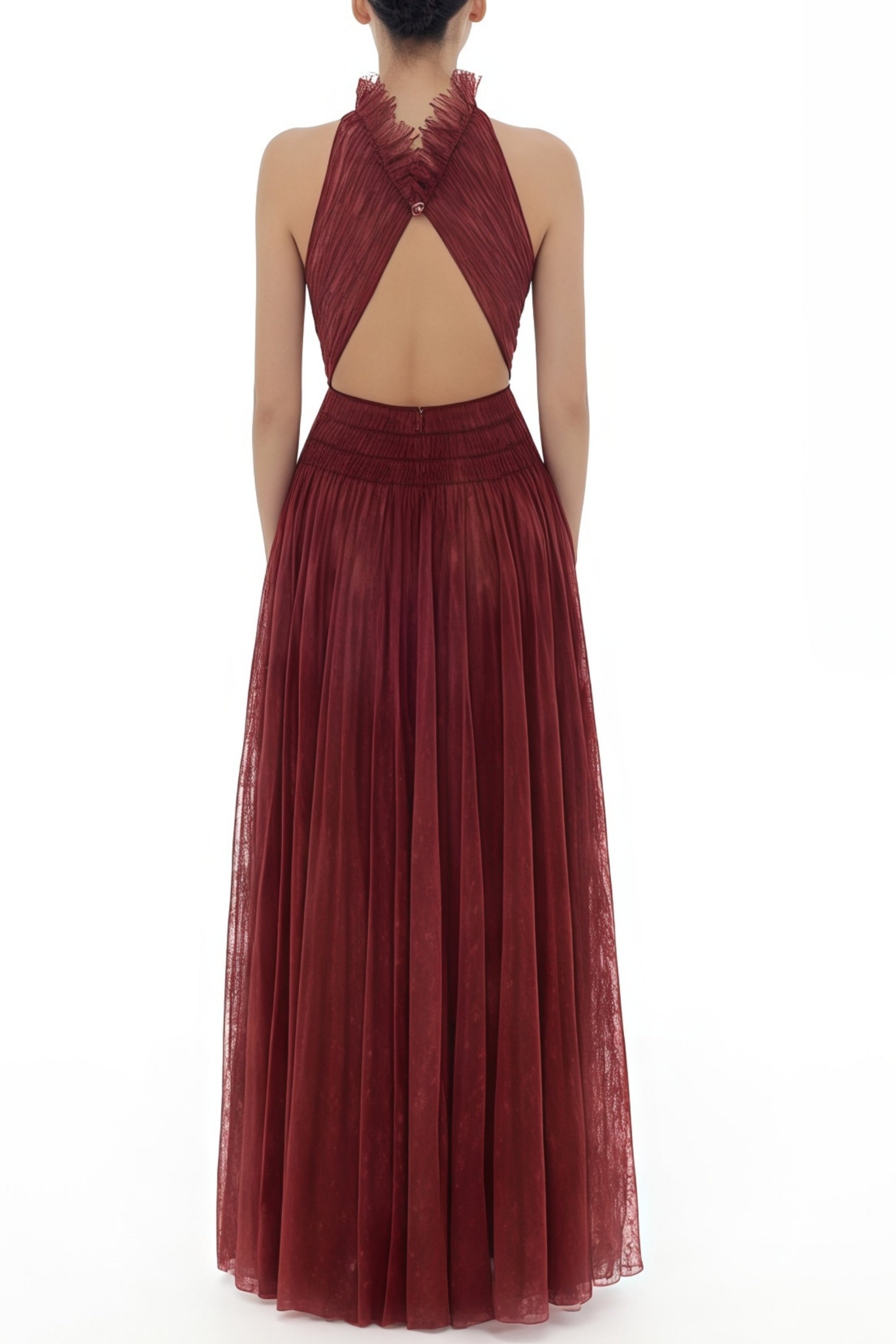 Amandine Red Halterneck Semi-sheer Maxi Dress (Final Sale-US Only)
