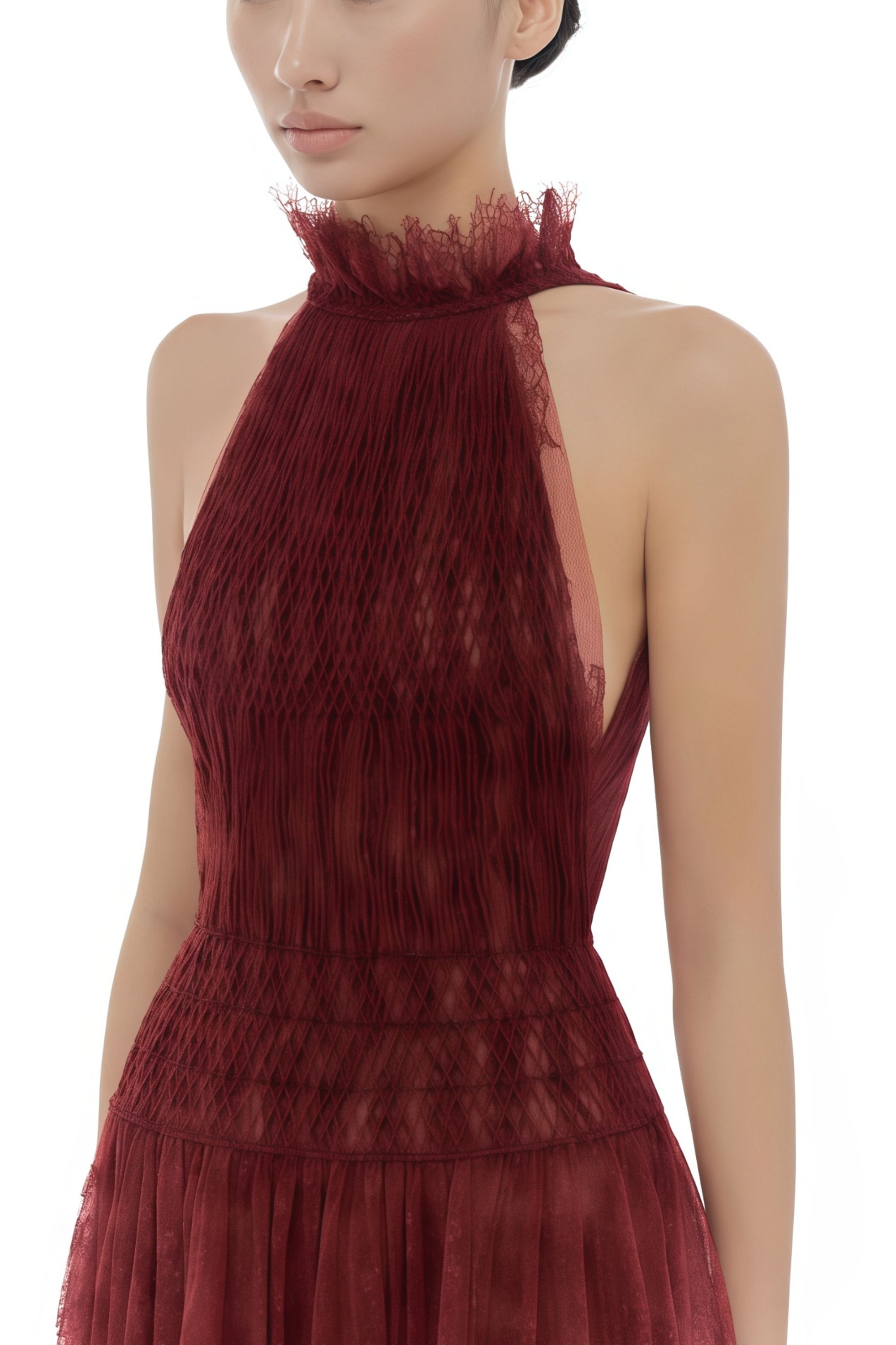 Amandine Red Halterneck Semi-sheer Maxi Dress (Final Sale-US Only)