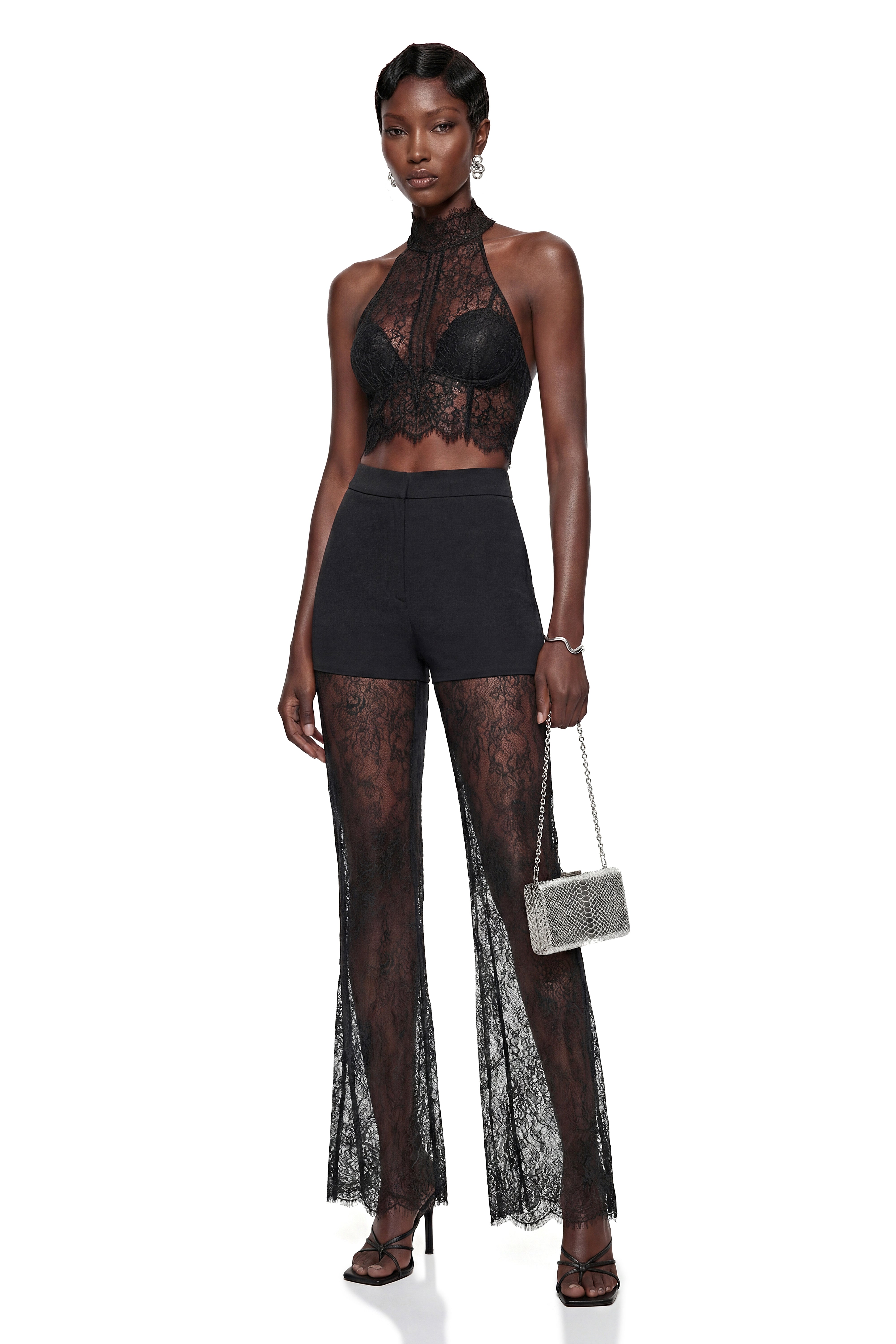 Munirah Black Semi-Sheer Lace Trousers