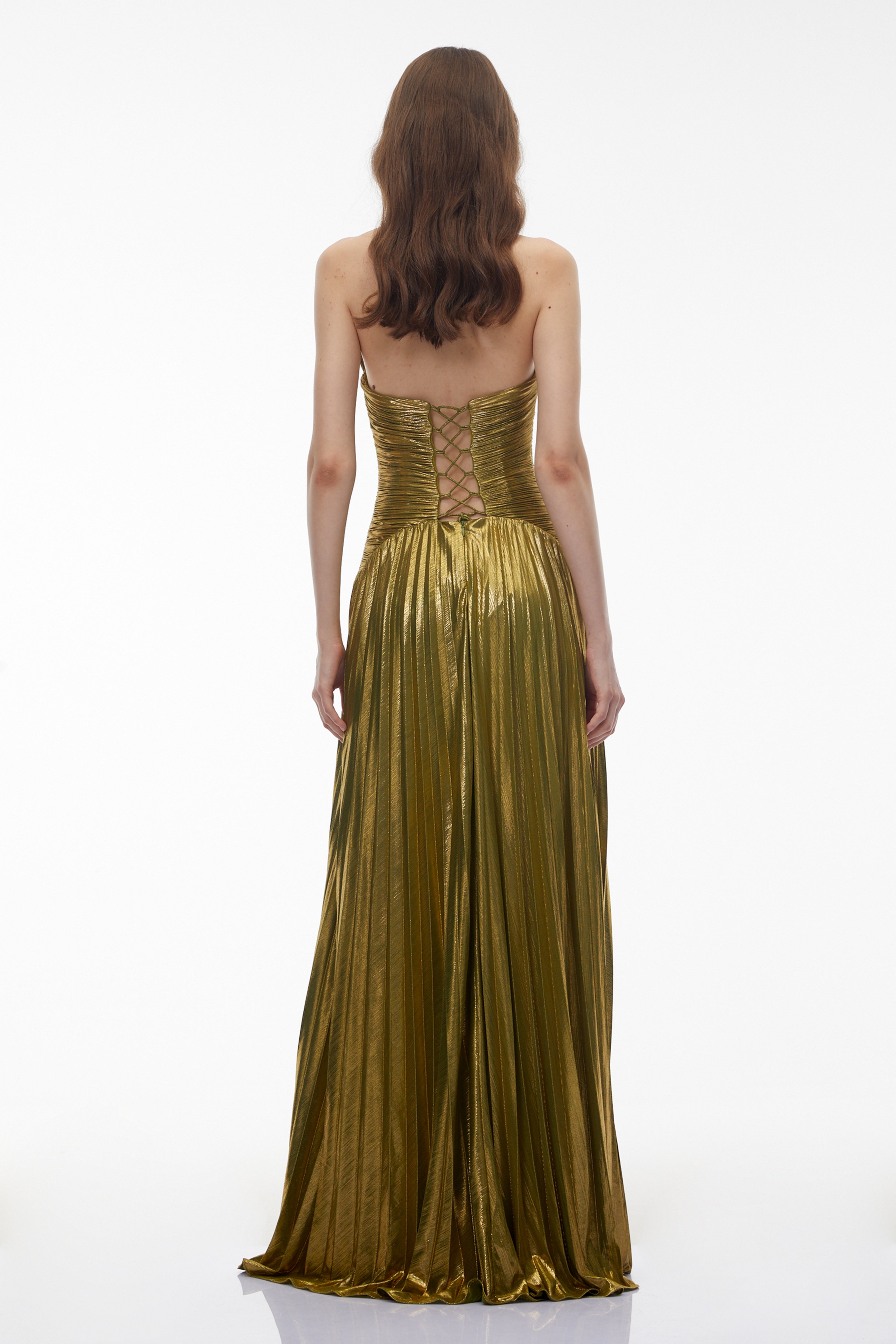 Nadya Olive Green Halterneck Ruched Maxi Dress