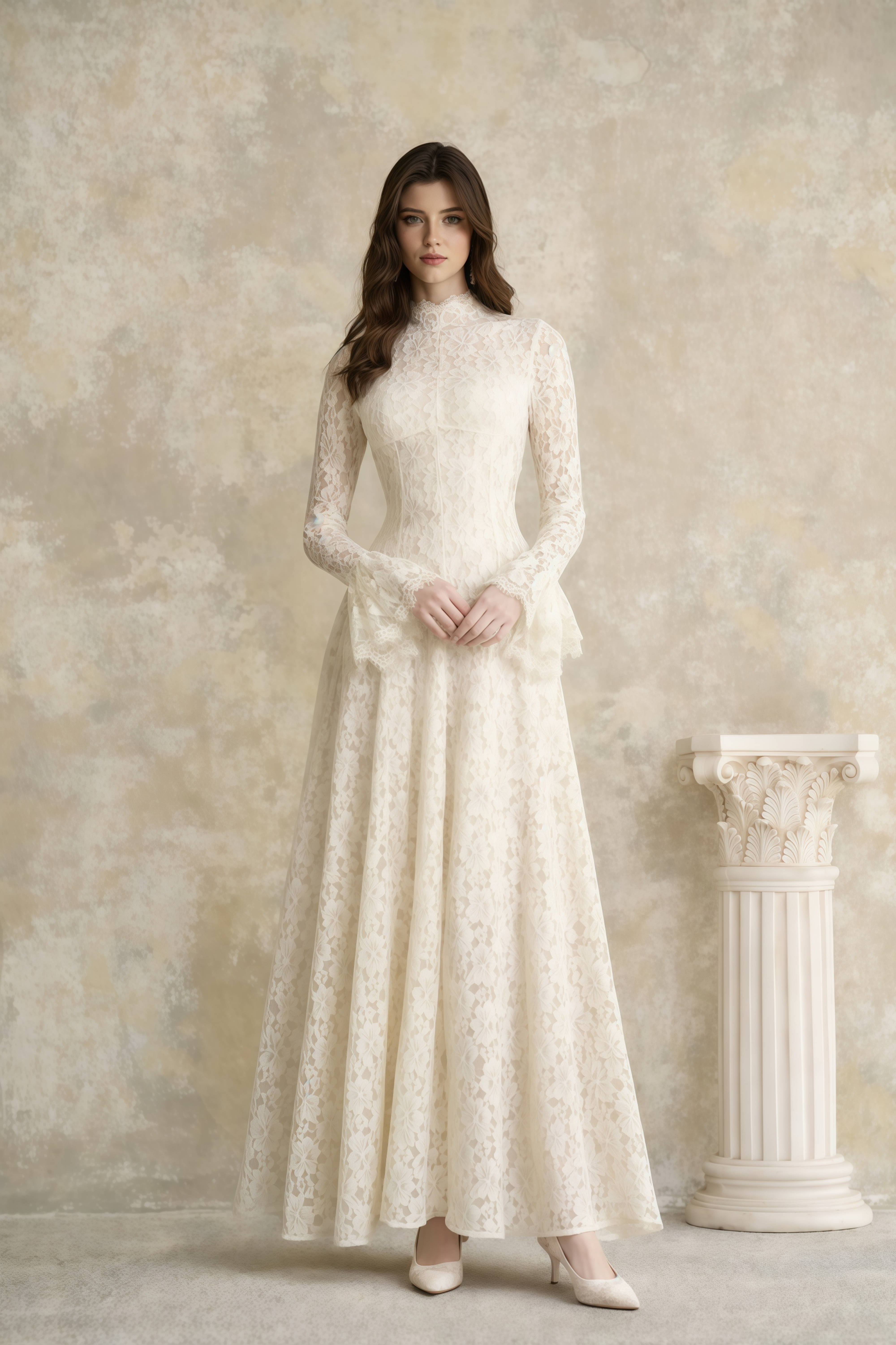 Nasrin White Mock Neck Floral Lace Maxi Dress - S / White Nasrin White Mock Neck Floral Lace Maxi Dress - S / White