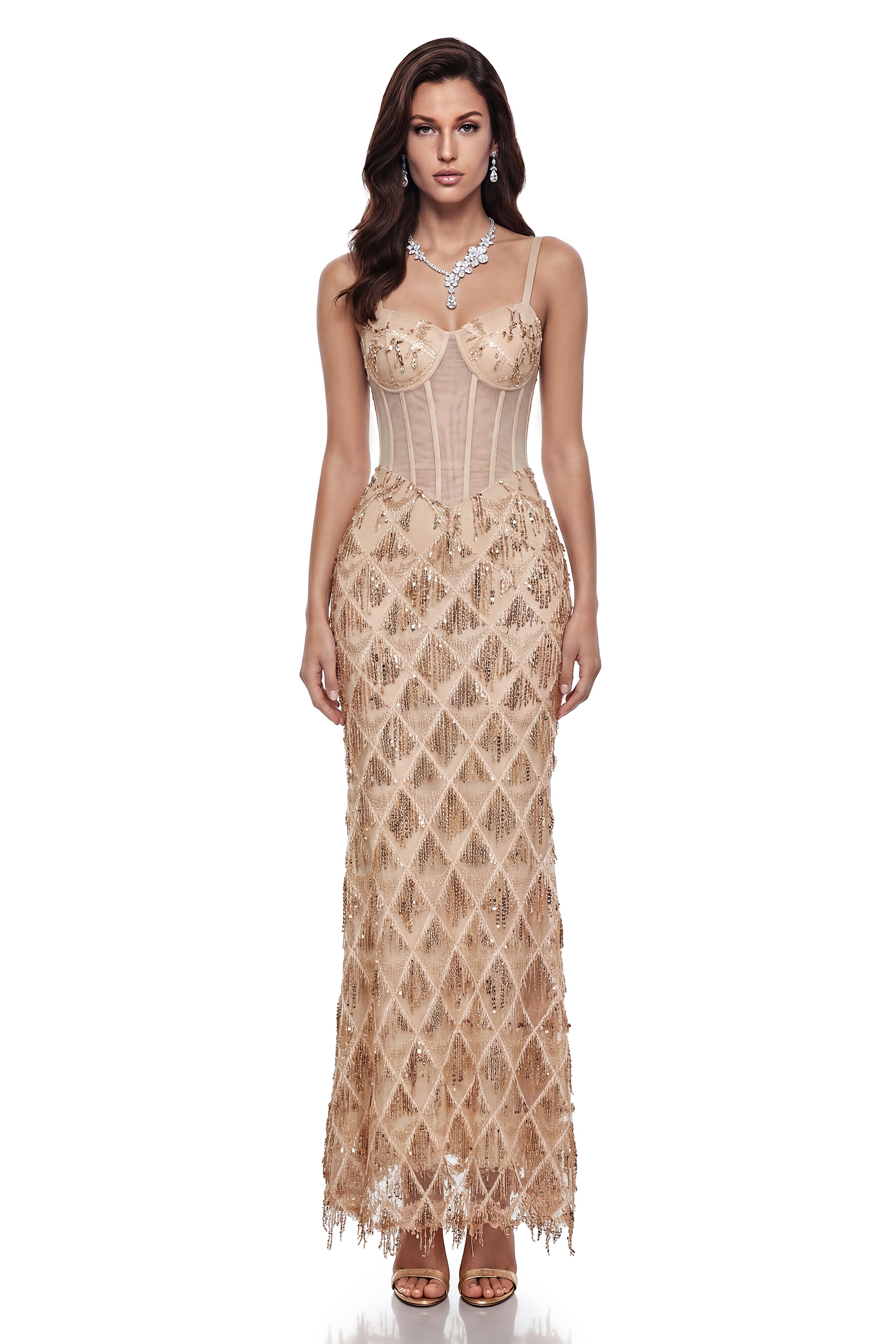 Natalia Champagne Gold Sequin Maxi Dress