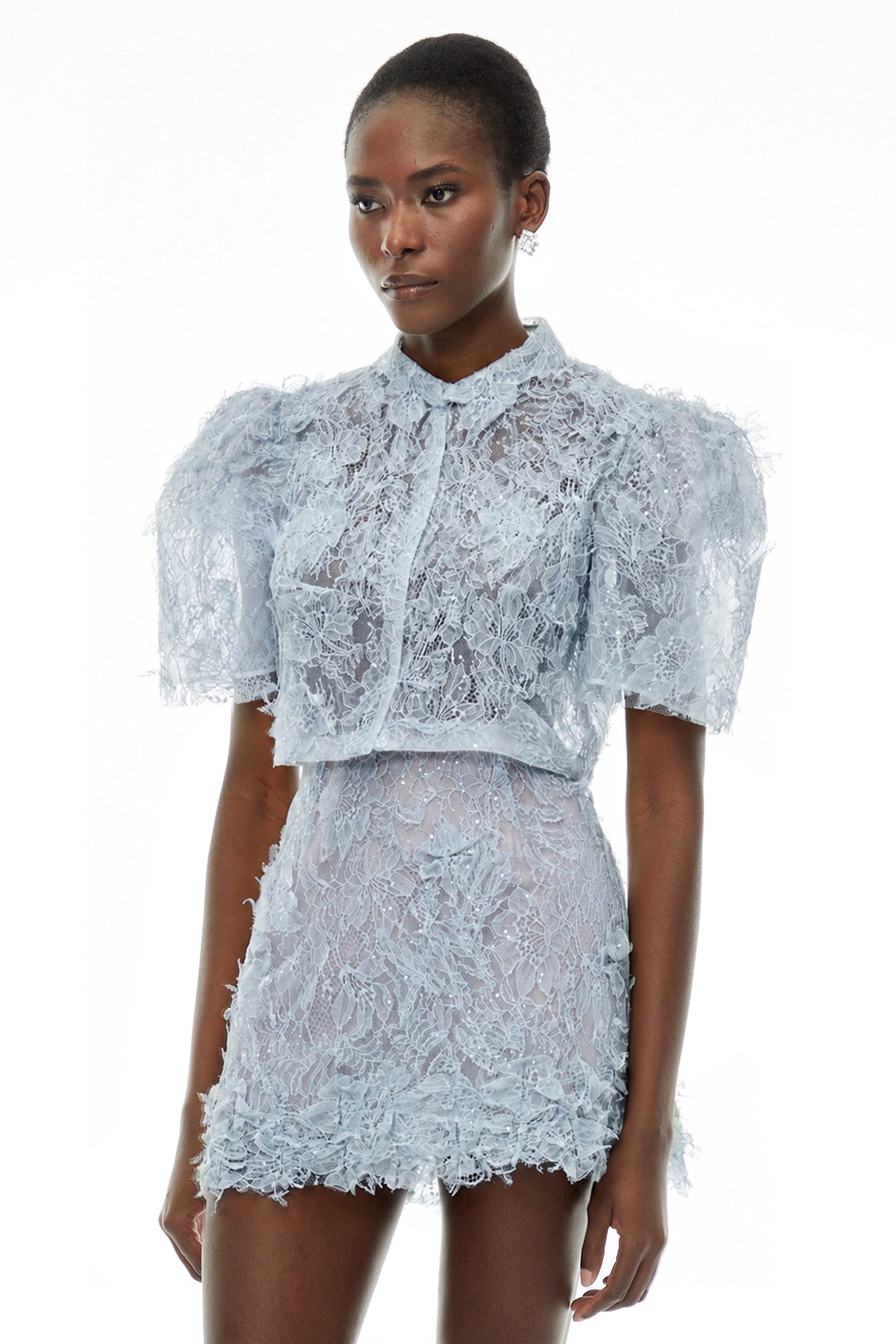 Nathalie Blue Floral Lace Top & Skirt Set