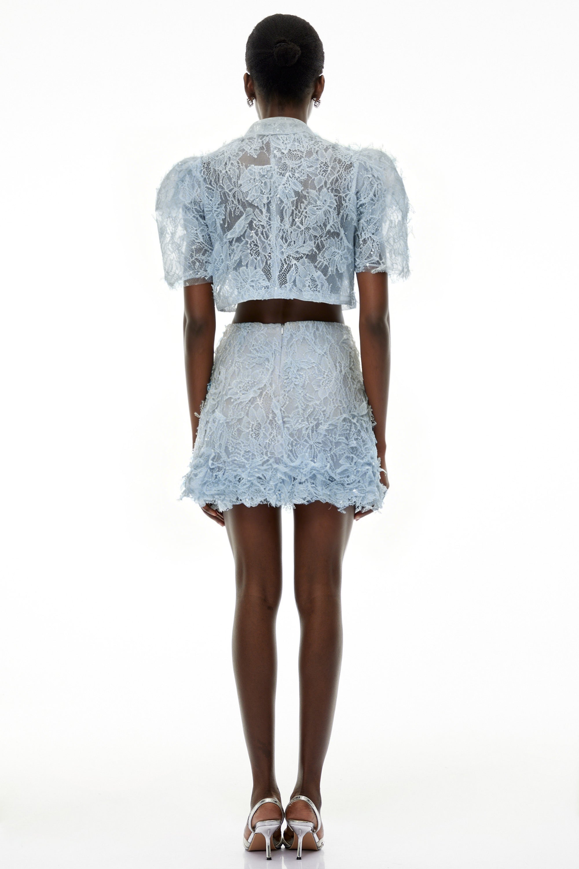 Nathalie Blue Floral Lace Top & Skirt Set