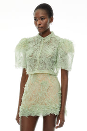 Nathalie Sage Green Floral Lace Top & Skirt Set
