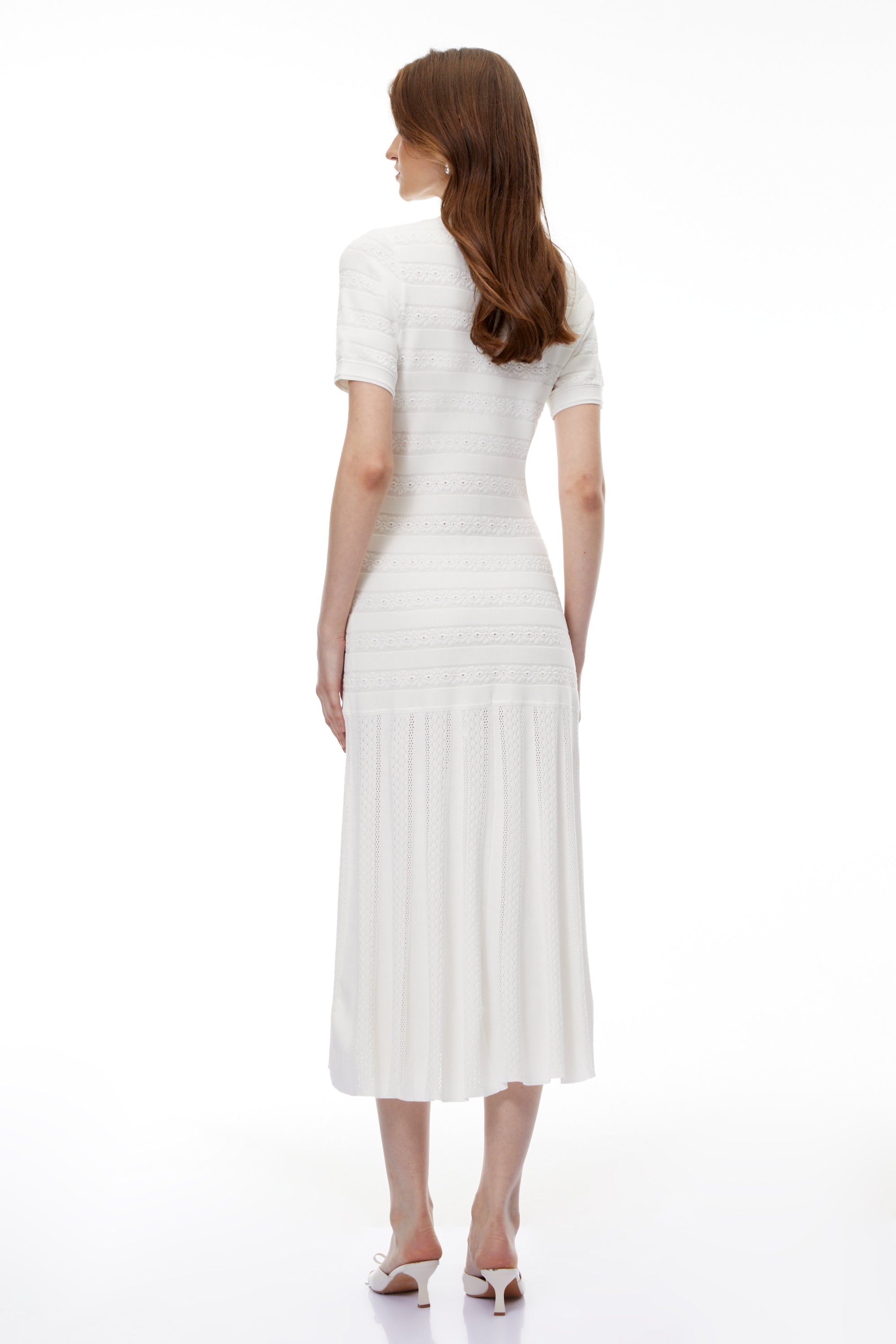 Nephele White Button Down Knit Midi Dress