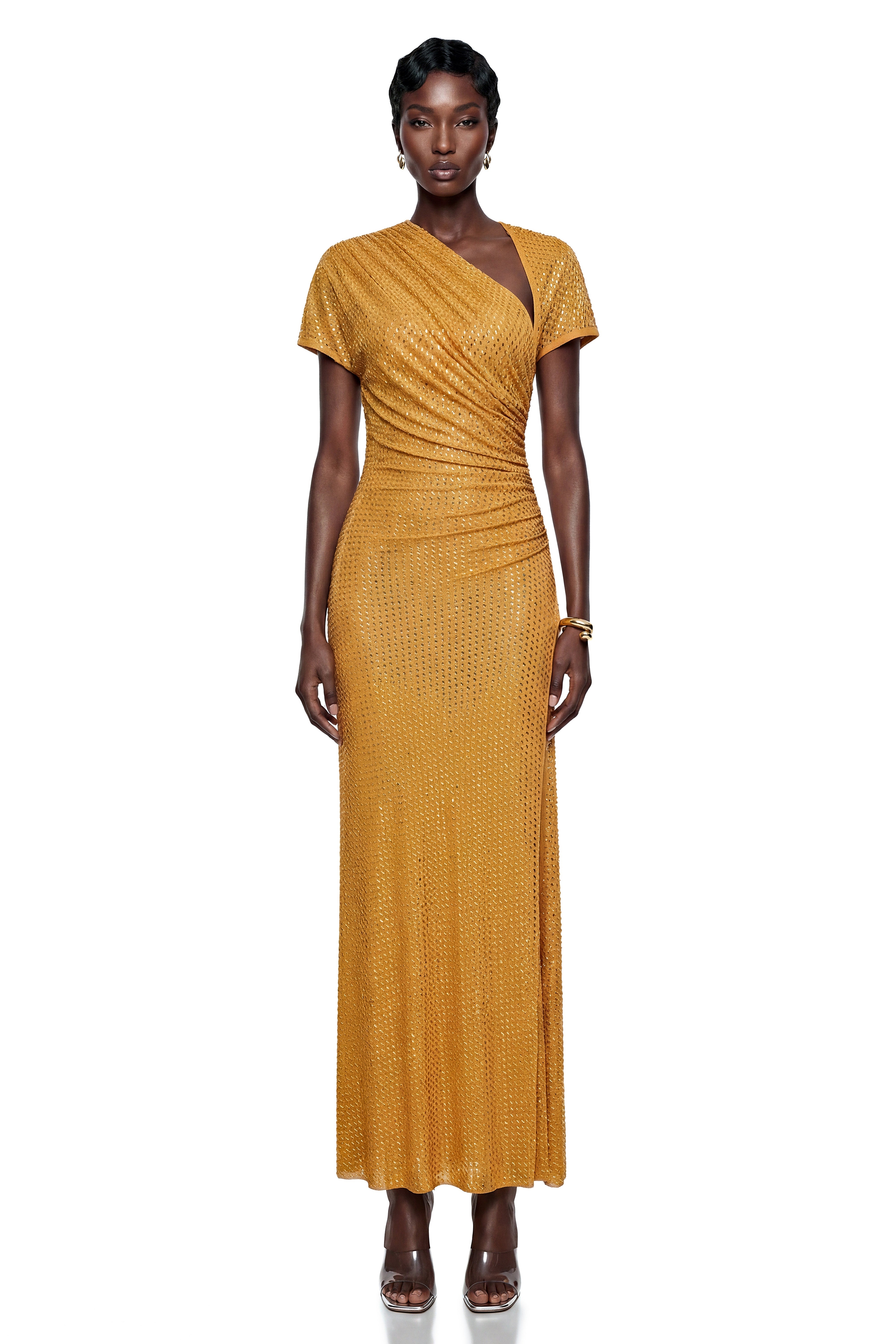 Nerella Gold Asymmetrical Embellished Maxi Dress