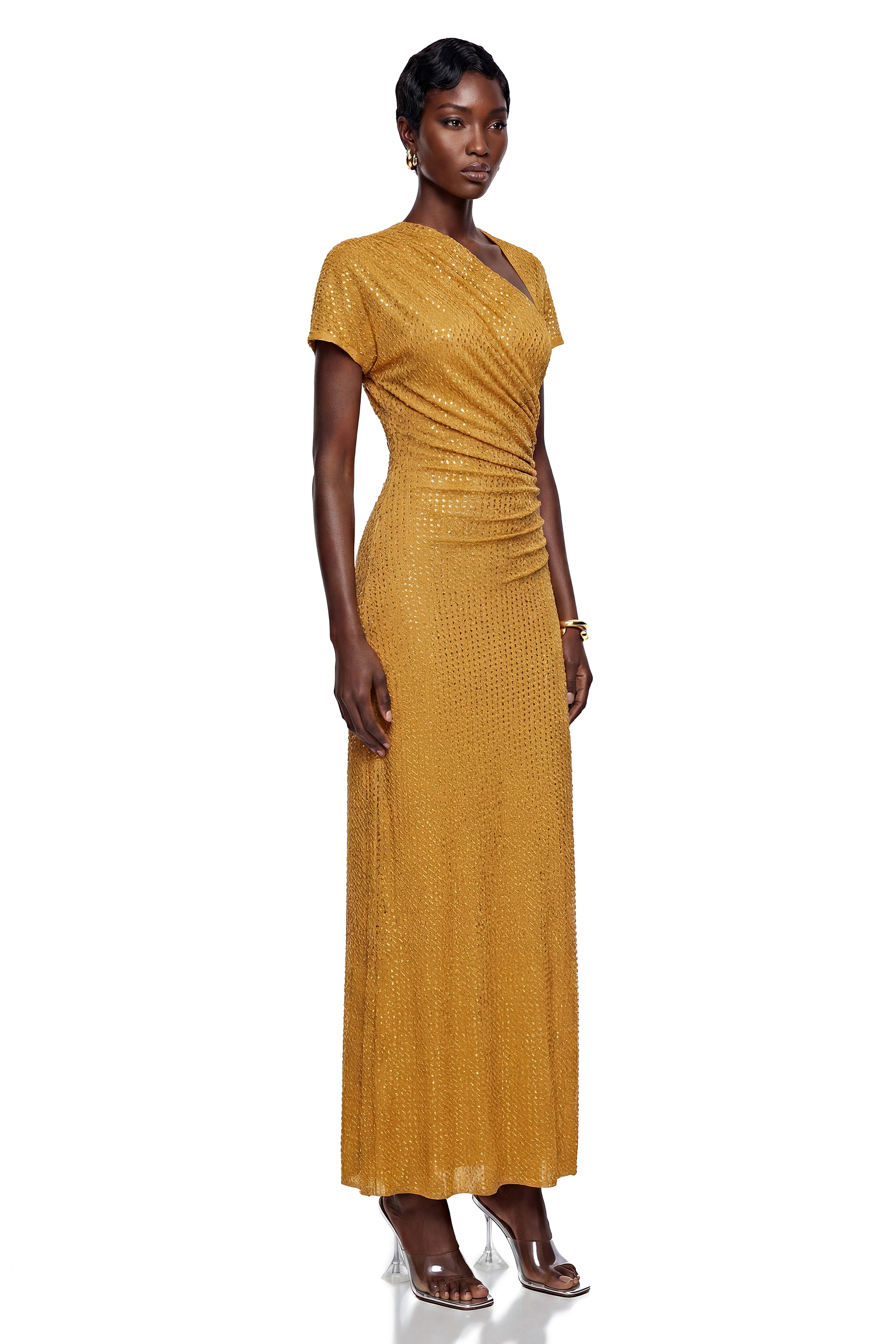 Nerella Gold Asymmetrical Embellished Maxi Dress