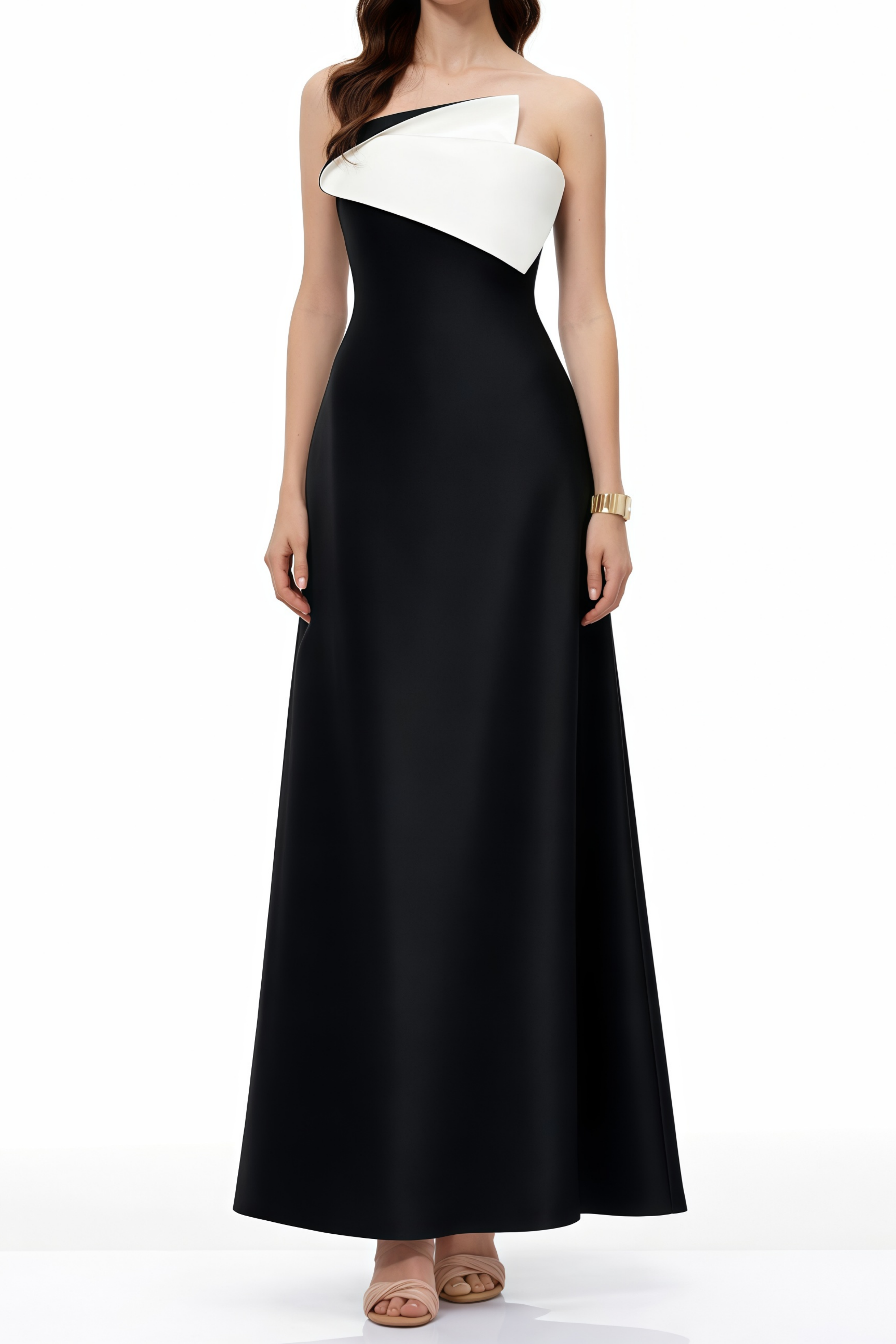 Nicole Black Folded Color Blocked Maxi Dress (Final Sale-US Only)