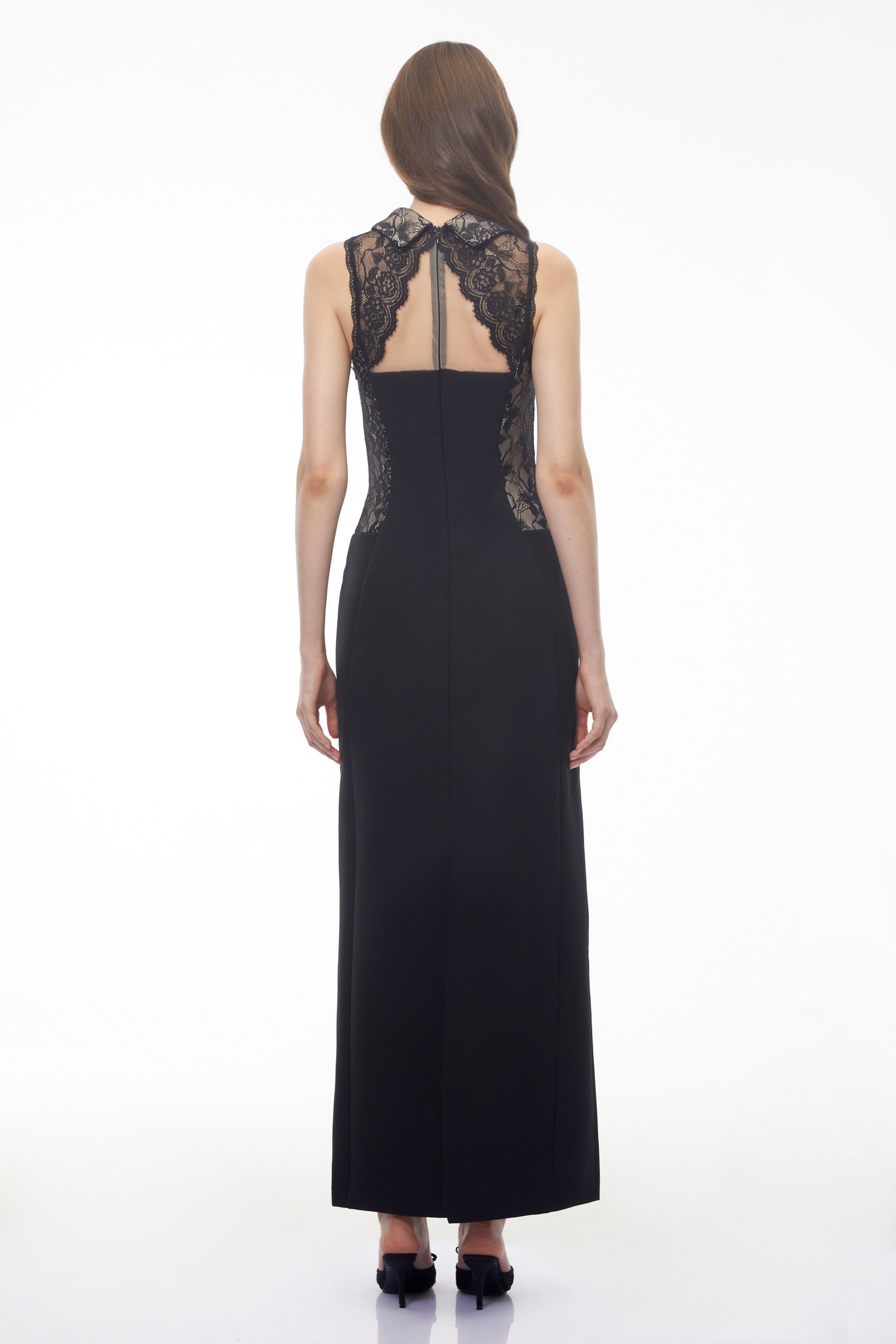 Nina Black Lace Maxi Dress with Cut-Outs