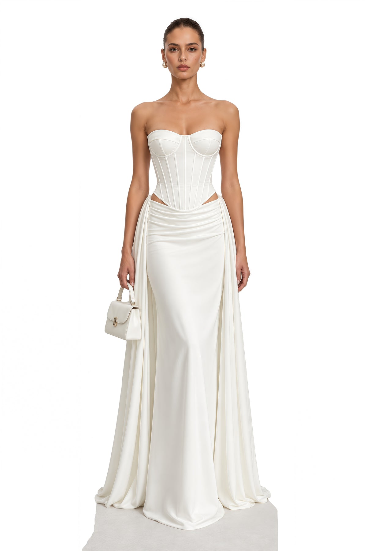 nitara white strapless corset top & maxi skirt set