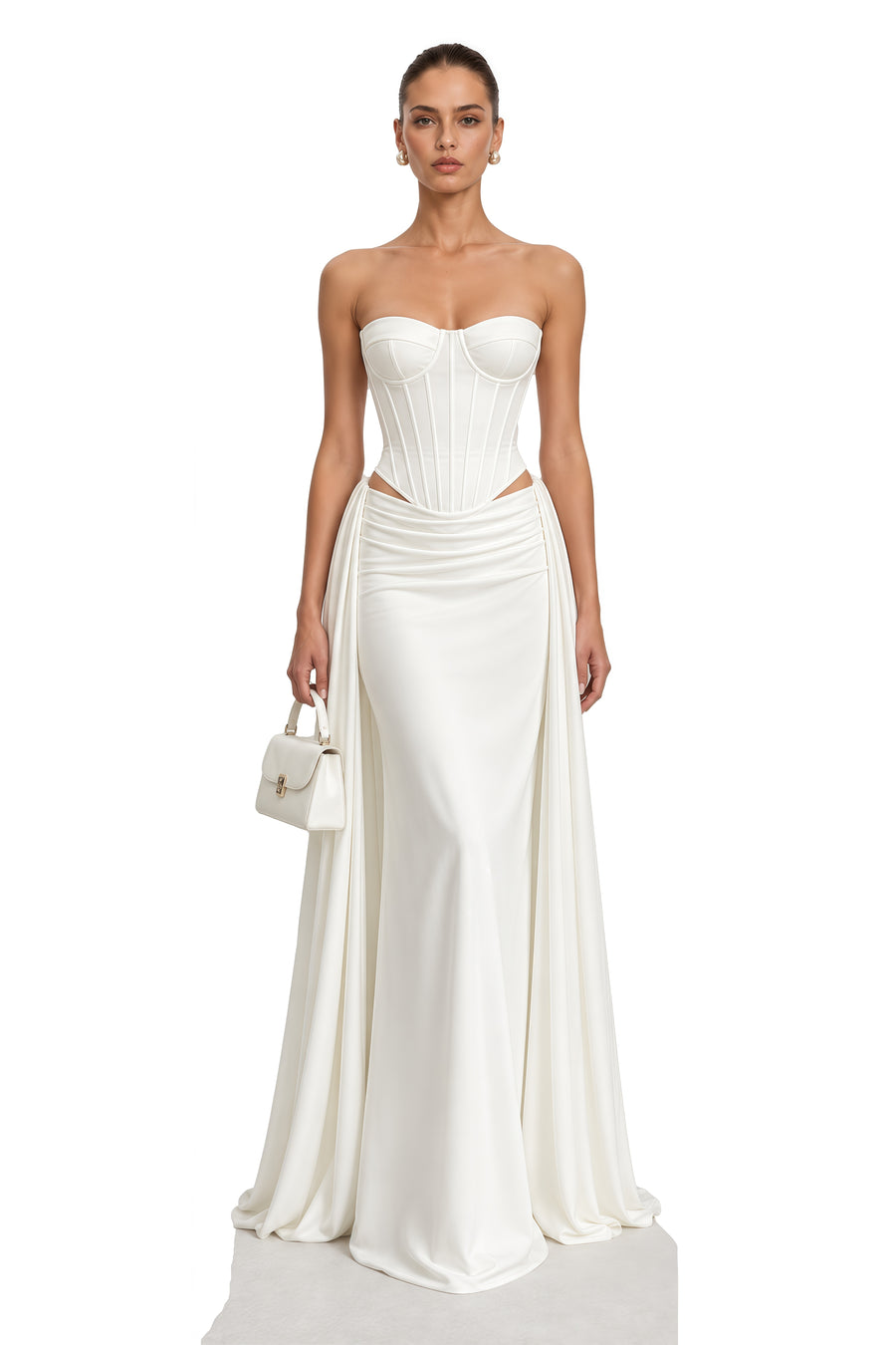 nitara white strapless corset top & maxi skirt set
