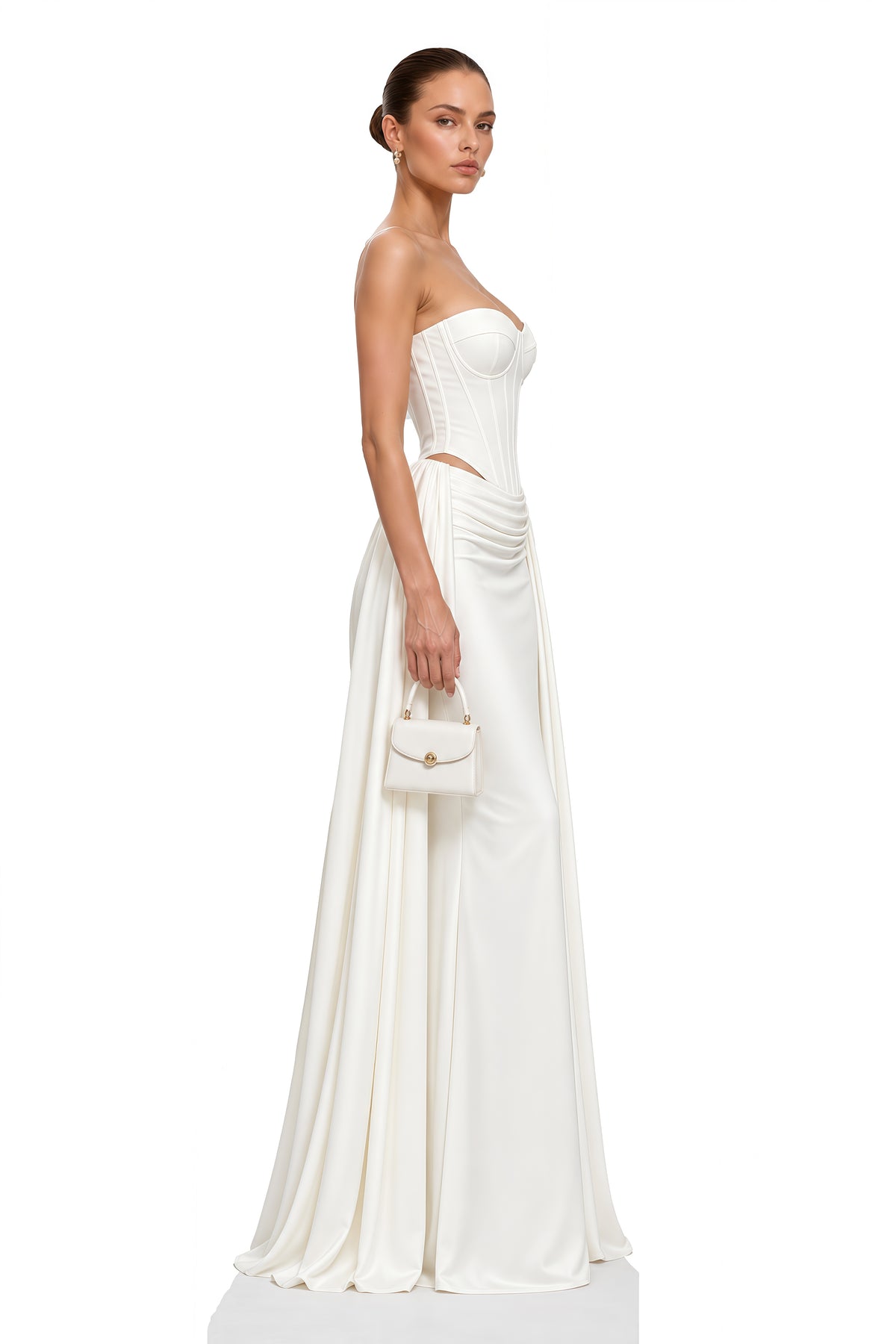 nitara white strapless corset top & maxi skirt set