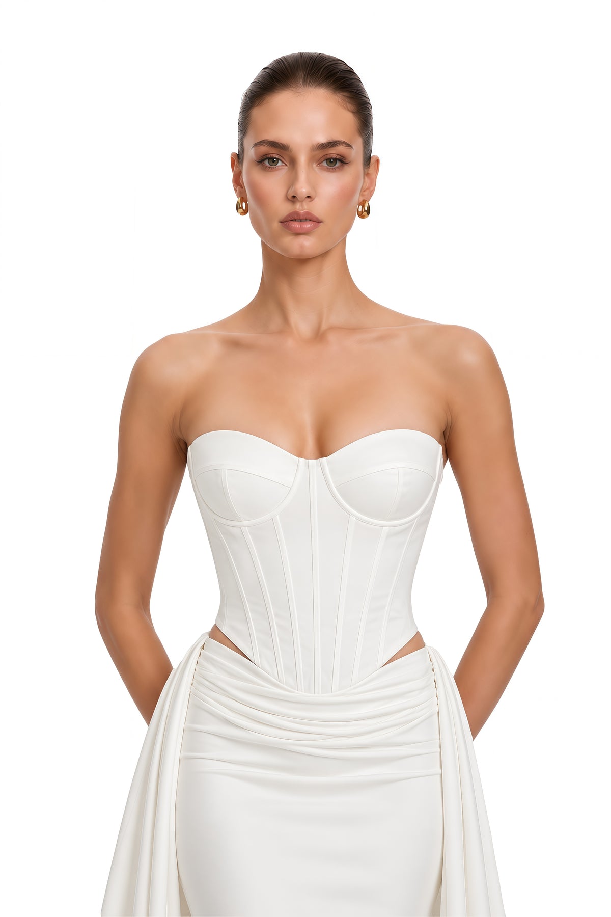 nitara white strapless corset top & maxi skirt set