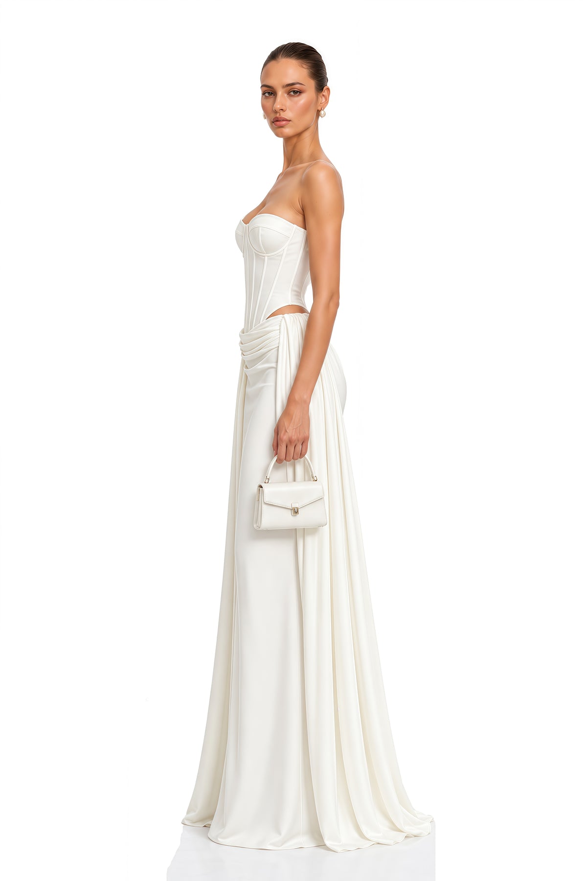 nitara white strapless corset top & maxi skirt set