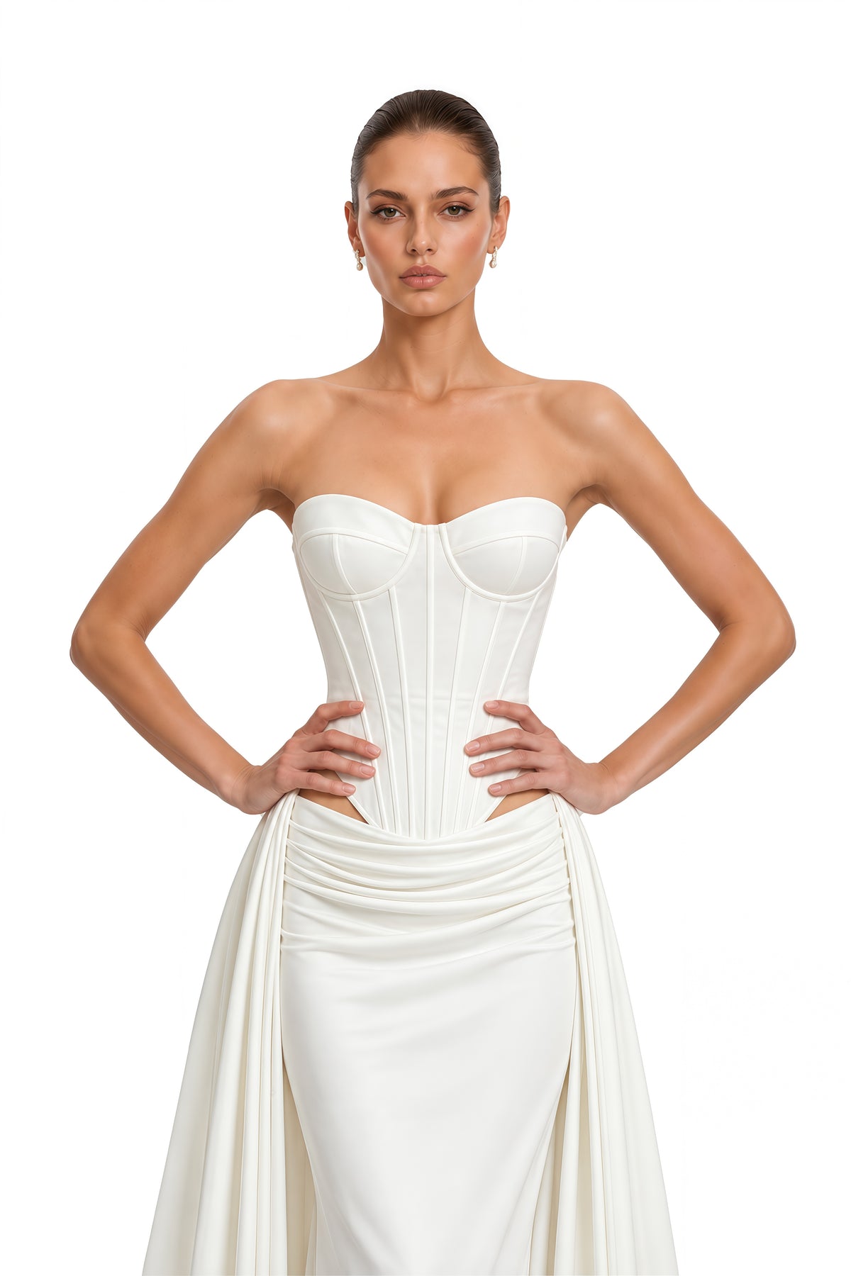 nitara white strapless corset top & maxi skirt set