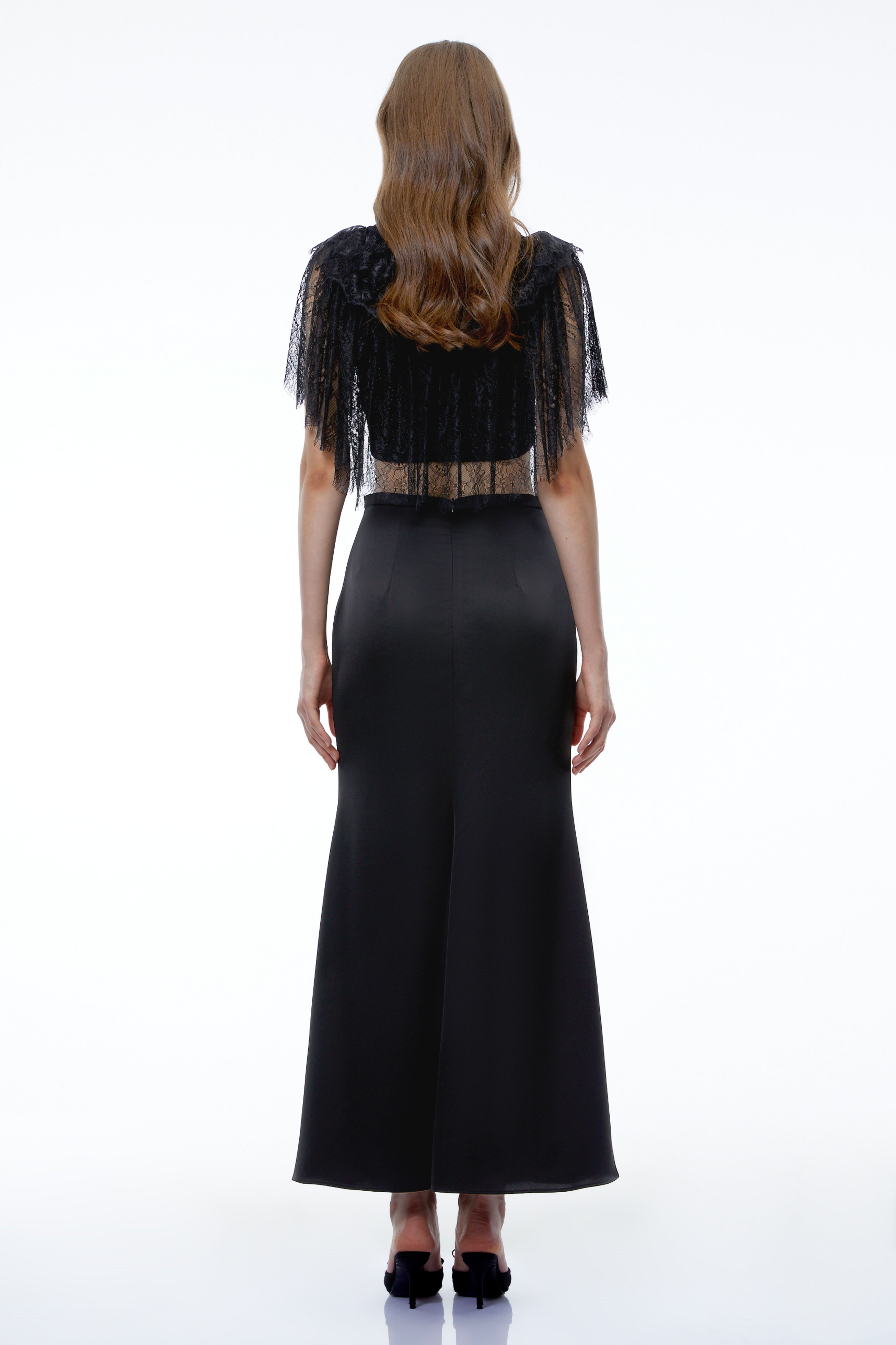 Niu Black Lace Ruffled Cape Top