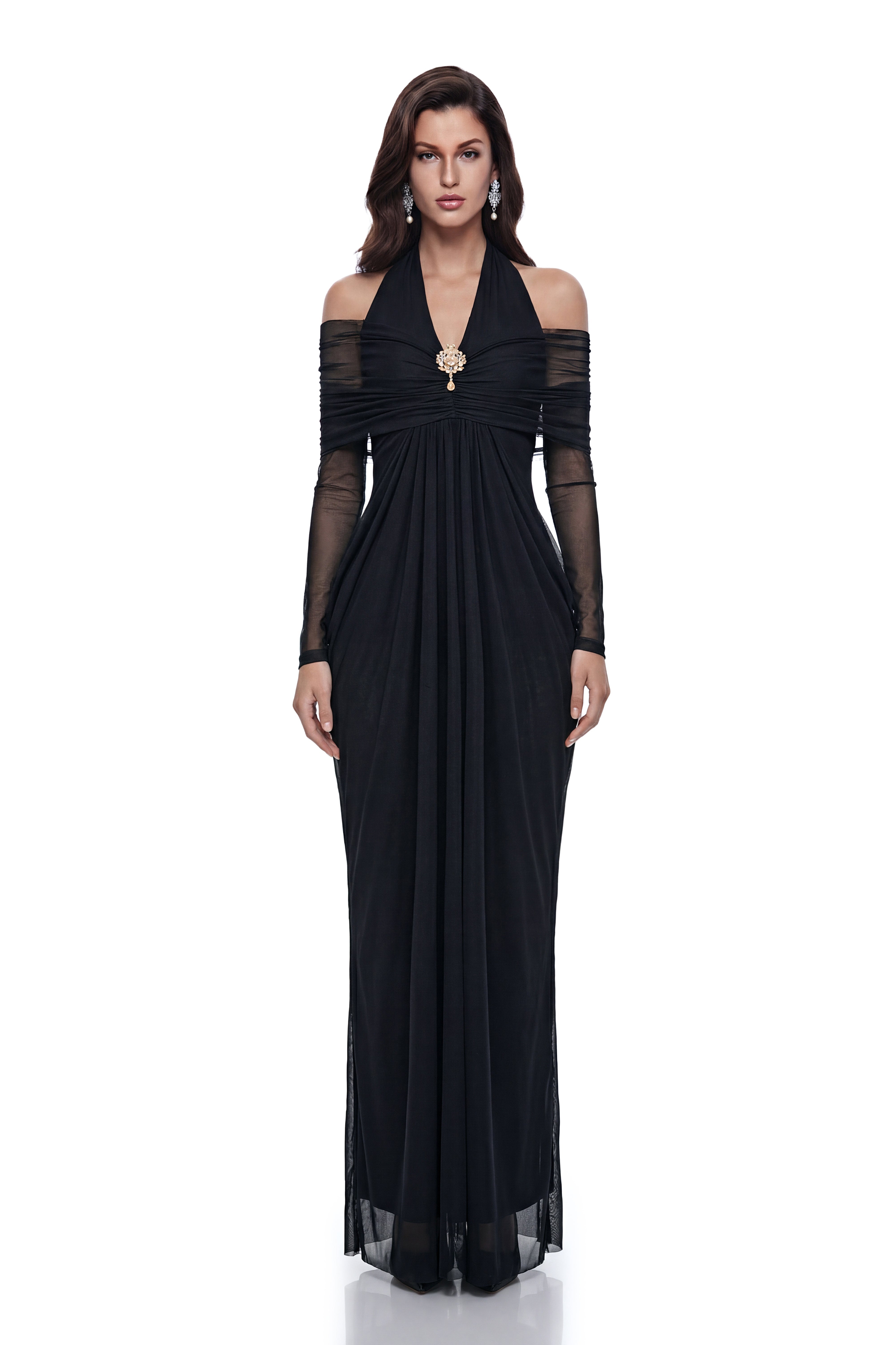 Nora Black Halterneck Cold Shoulder Maxi Dress