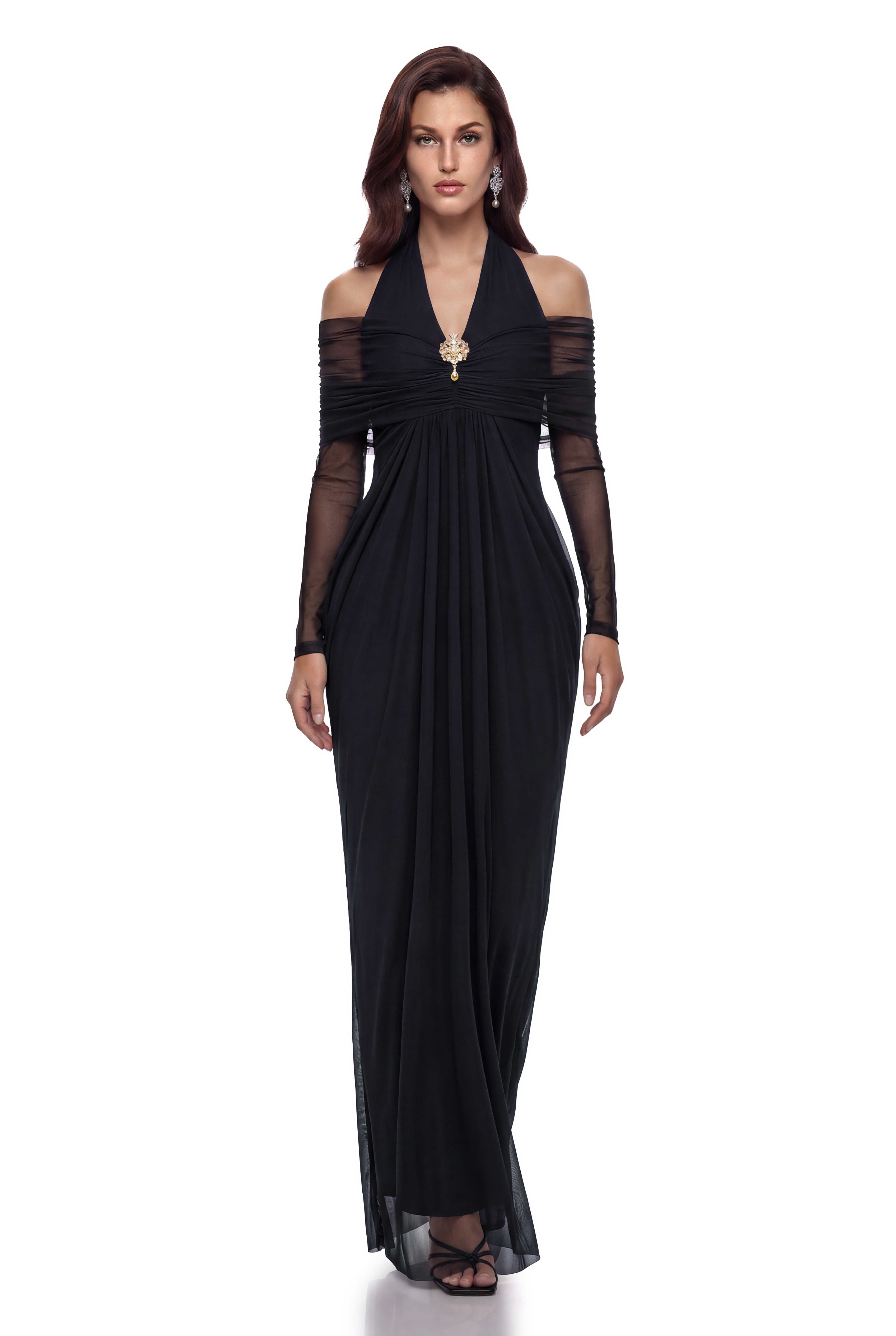 Nora Black Halterneck Cold Shoulder Maxi Dress
