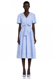 Norma Light Blue Pleated Maxi Dress with Lapel Collar
