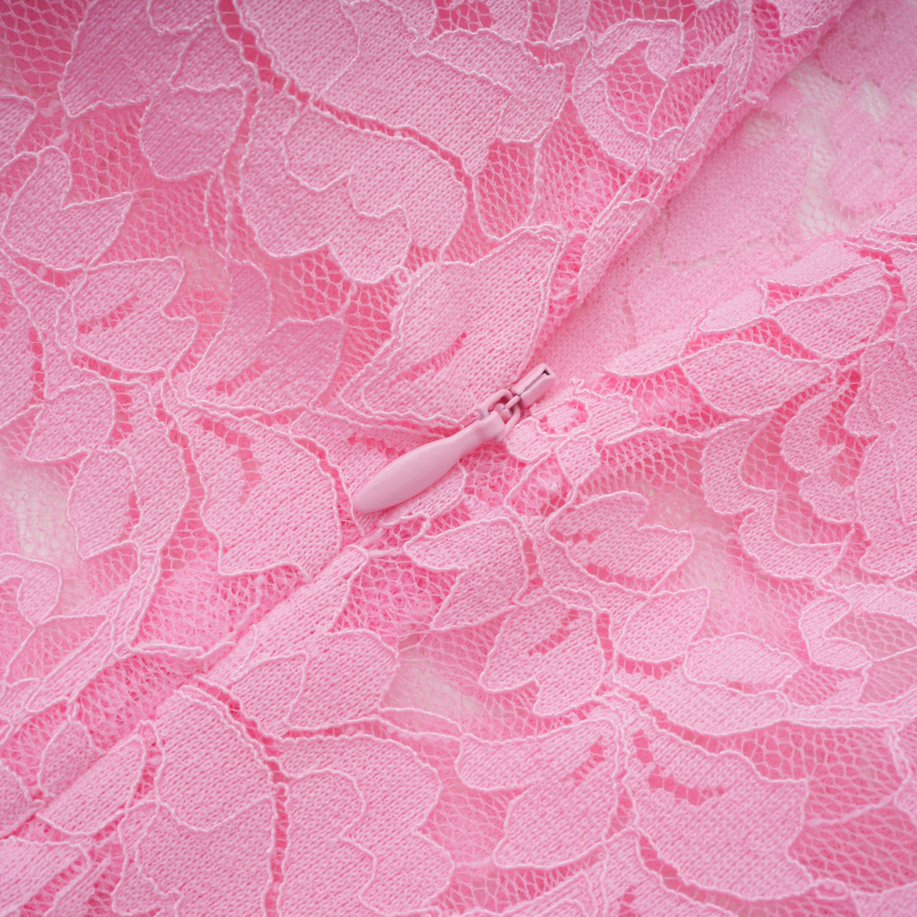 Nuria Pink Ribbon Detail Floral Lace Midi Dress (Final Sale-US Only)