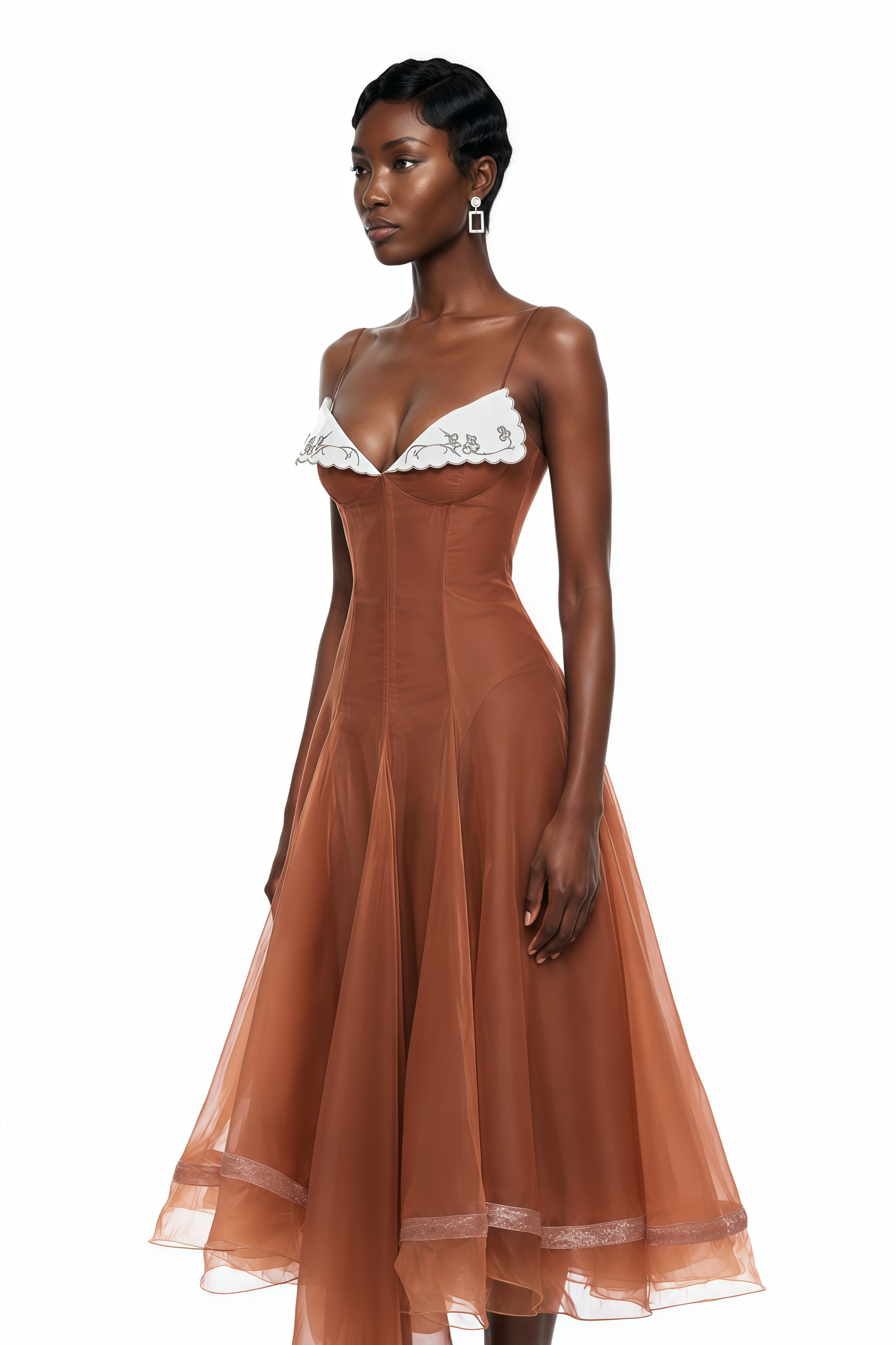 Nuria Rust Brown Asymmetrical Midi Dress