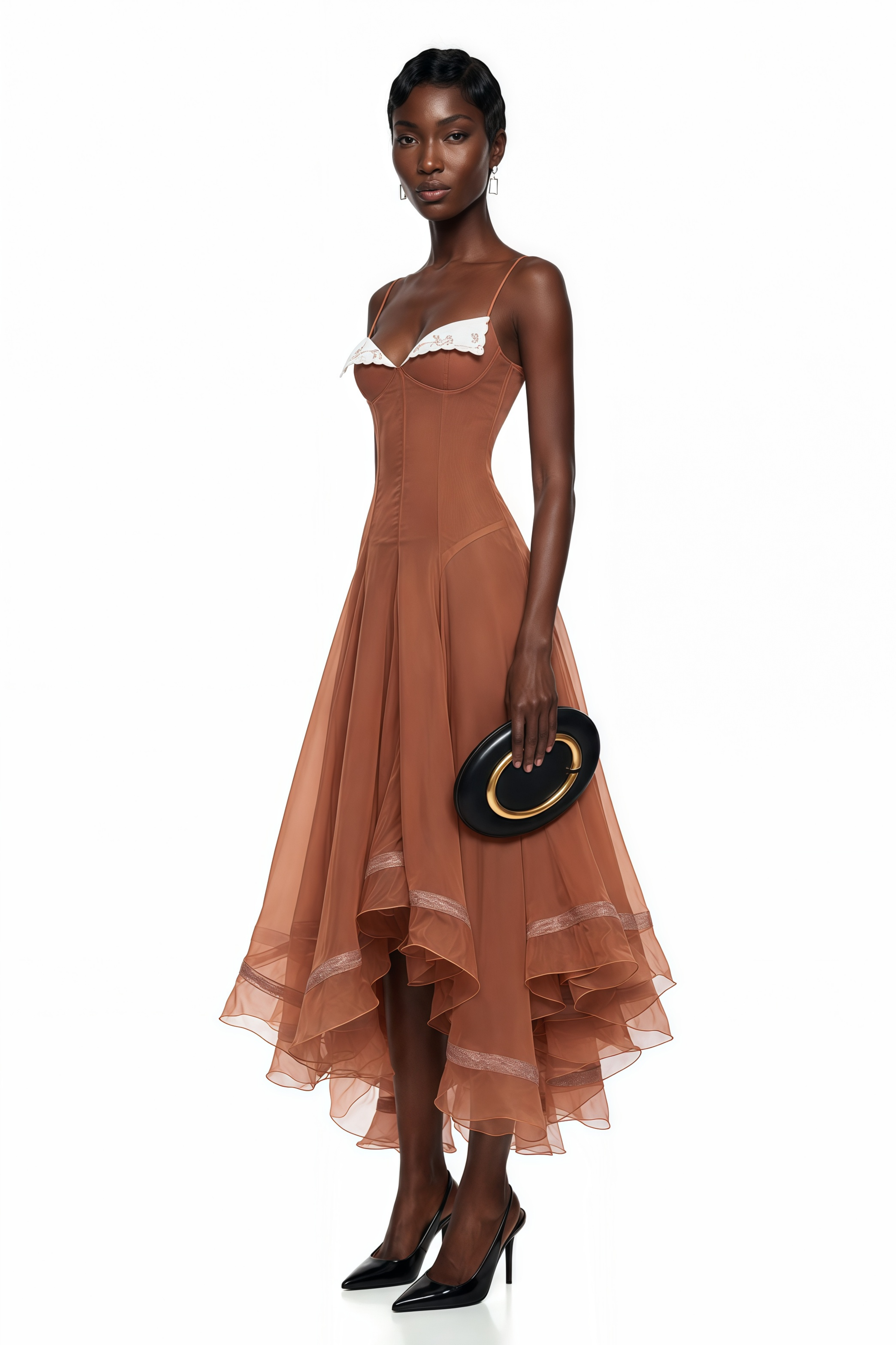 Nuria Rust Brown Asymmetrical Midi Dress