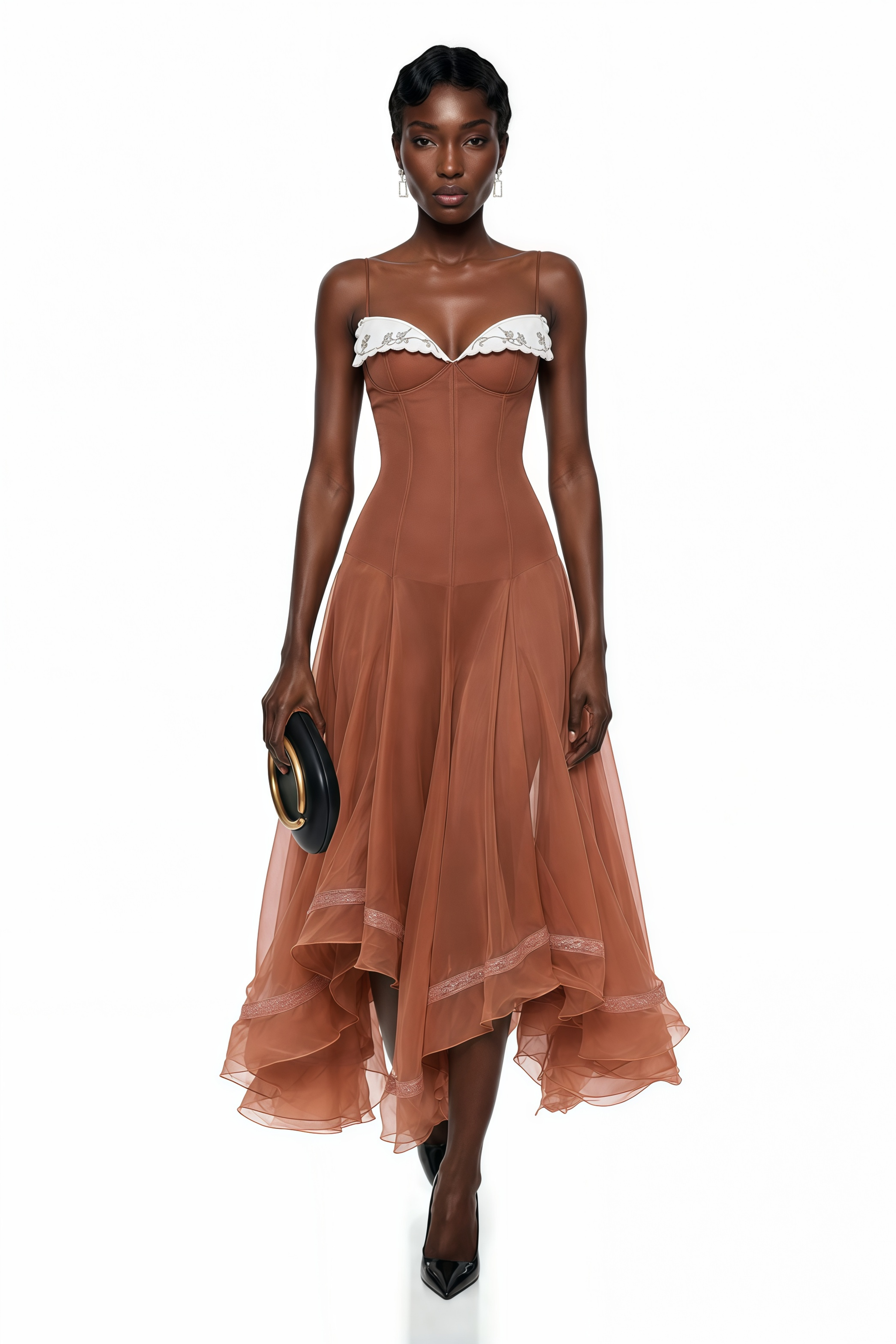Nuria Rust Brown Asymmetrical Midi Dress