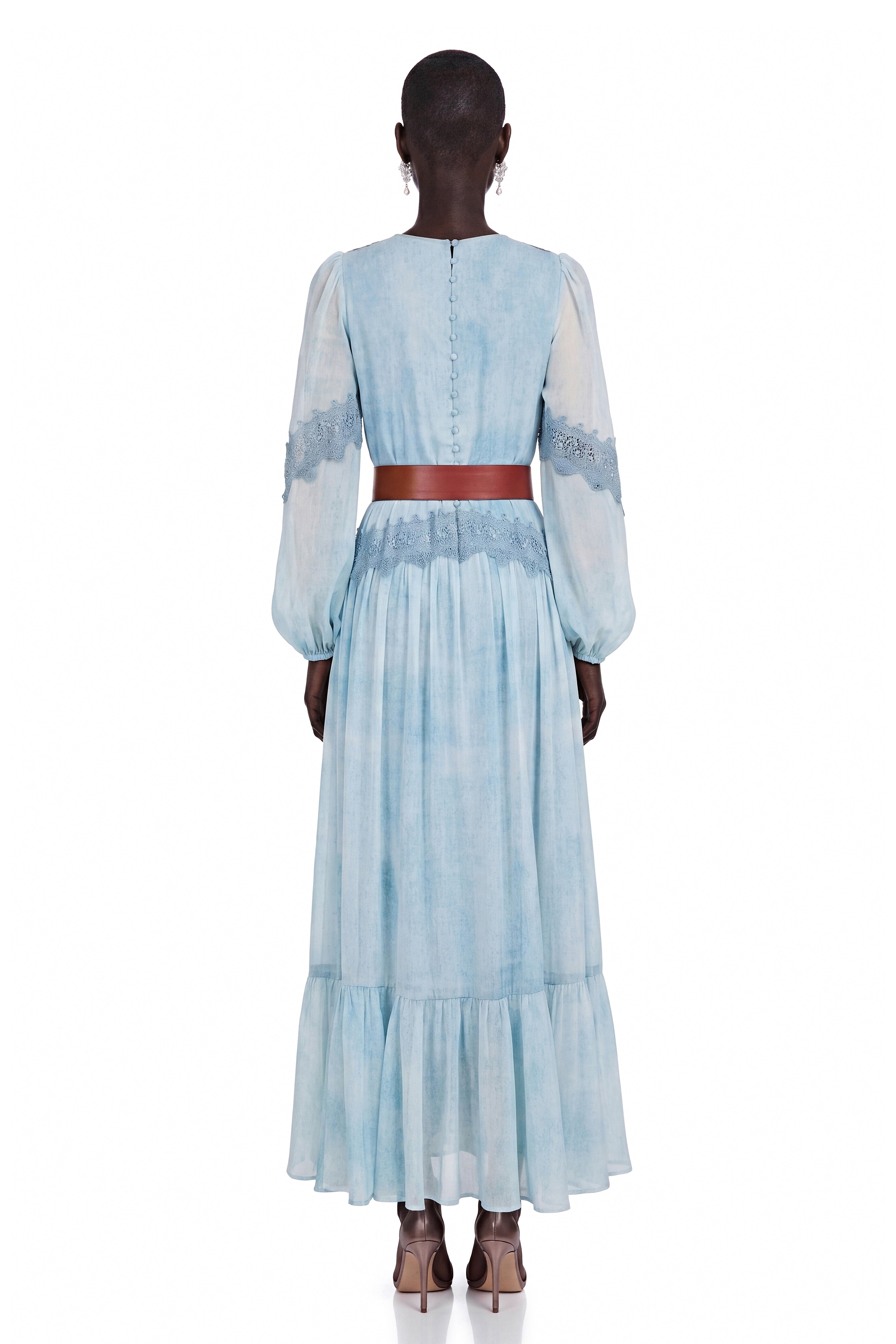 Nurit Blue Maxi Dress with Lace Panels