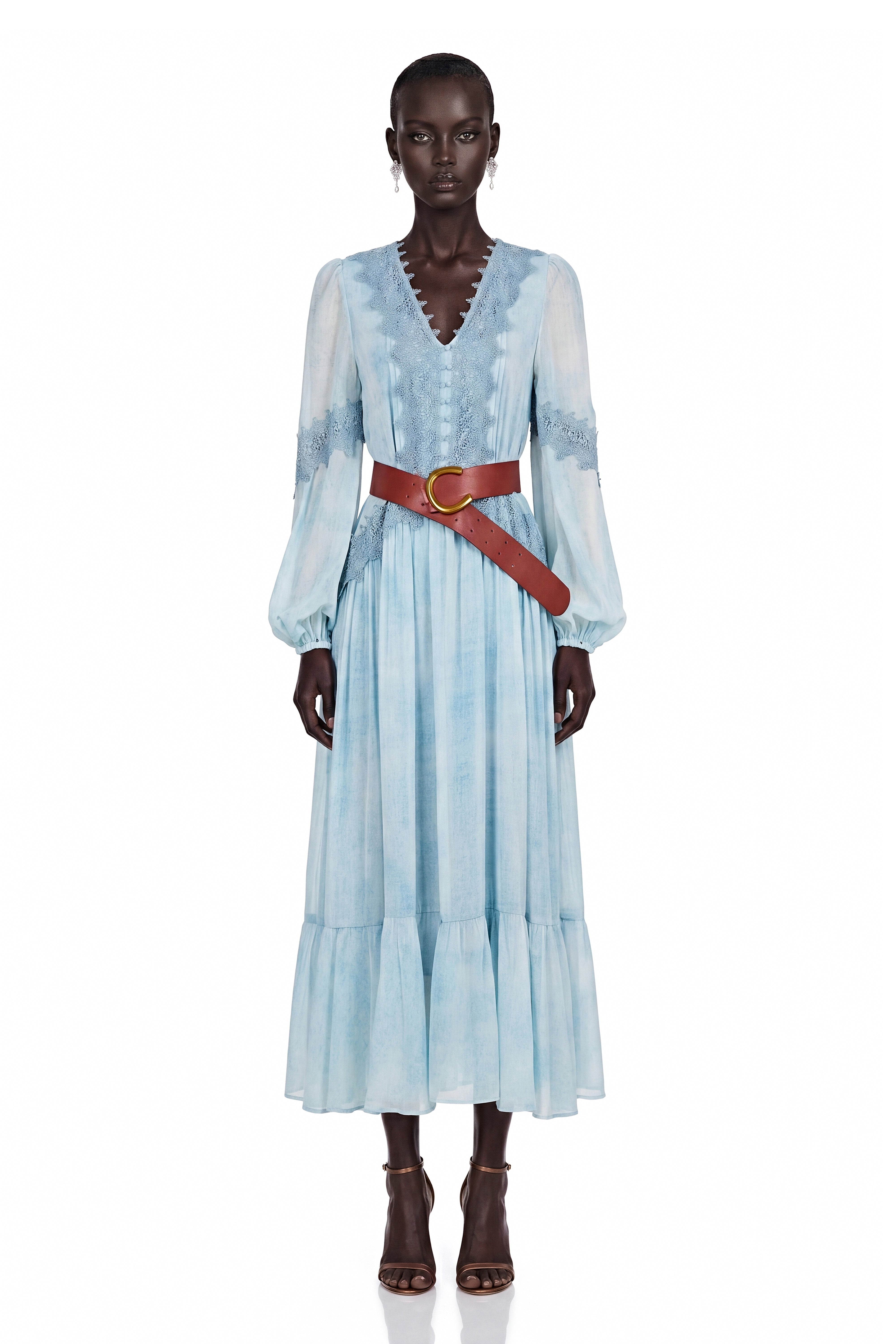 Nurit Blue Maxi Dress with Lace Panels