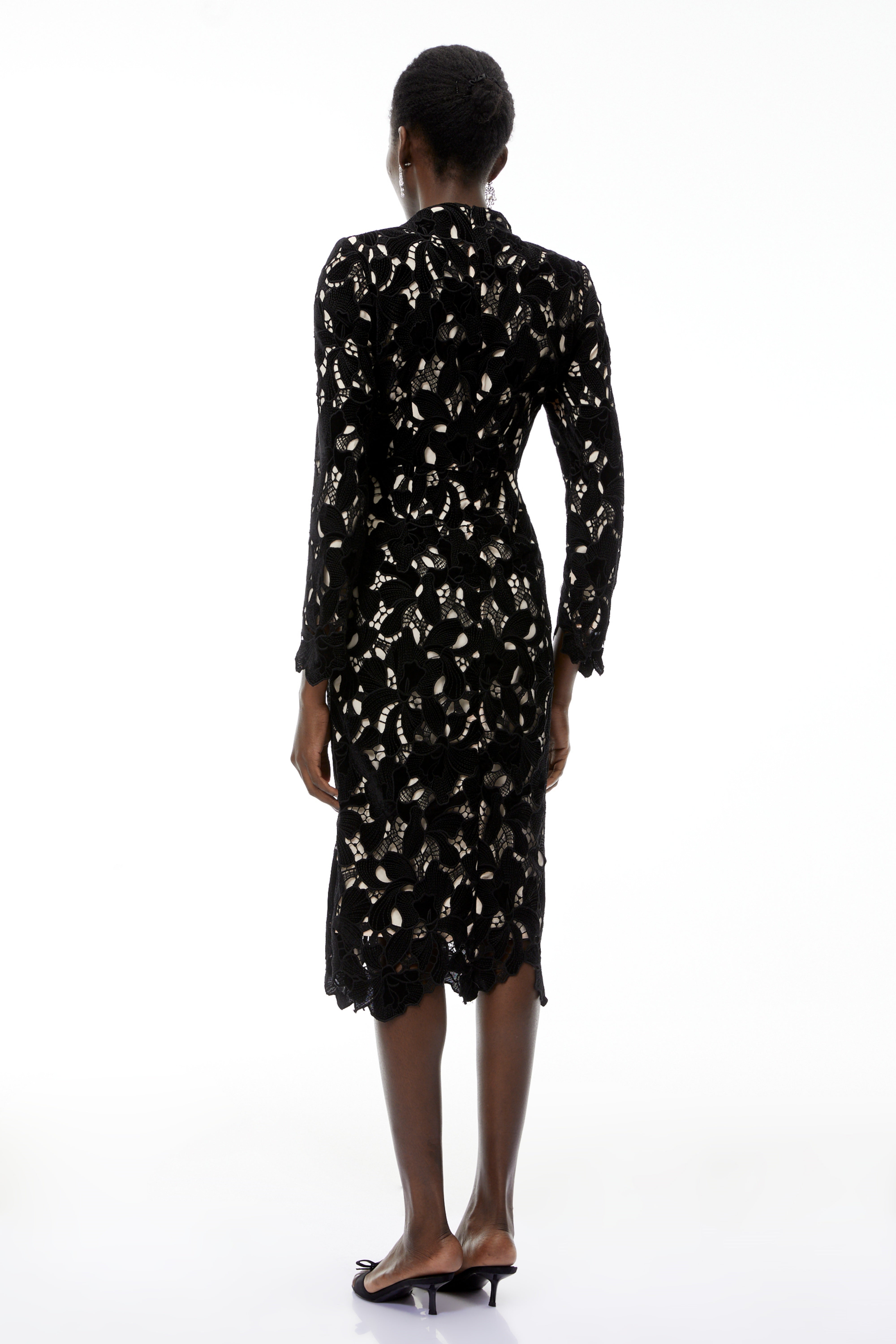 Hafdis Black Floral Embroidered Midi Dress