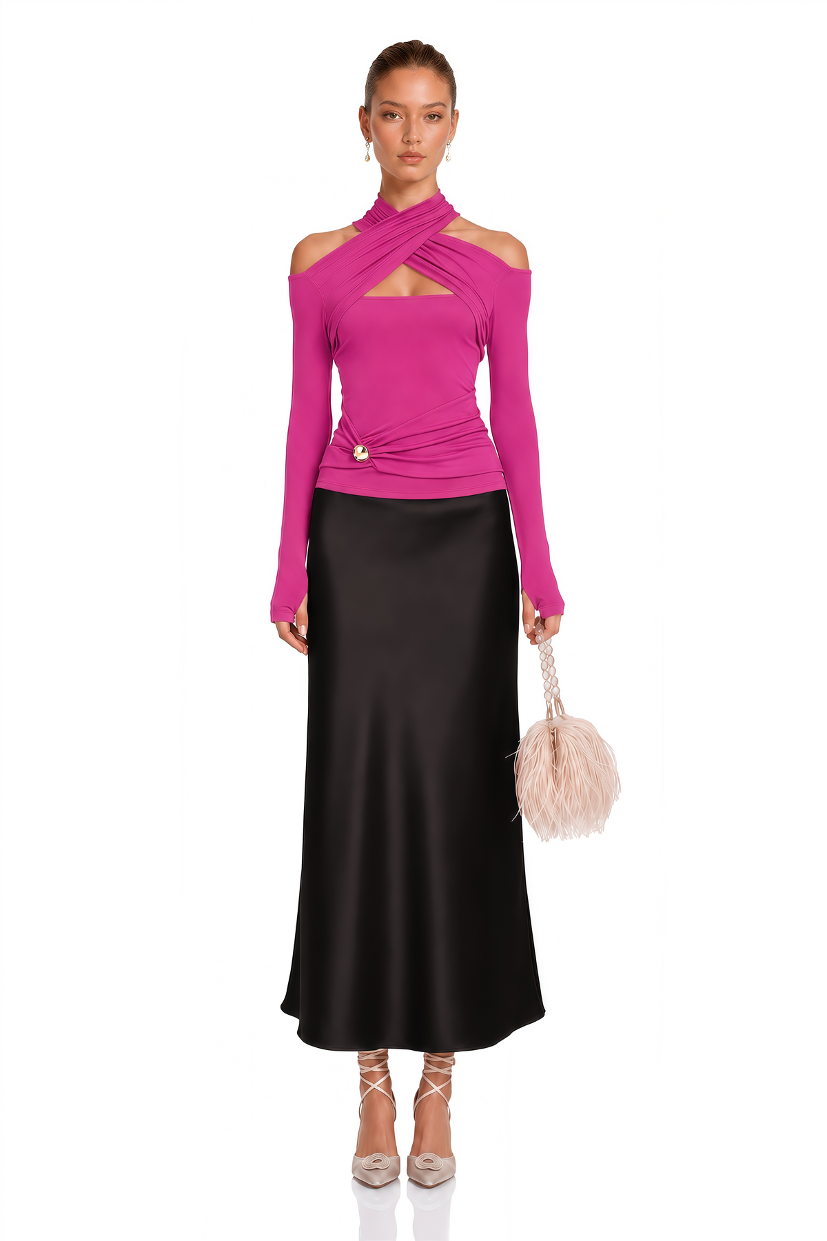 odette fuchsia ruched stretch-jersey top