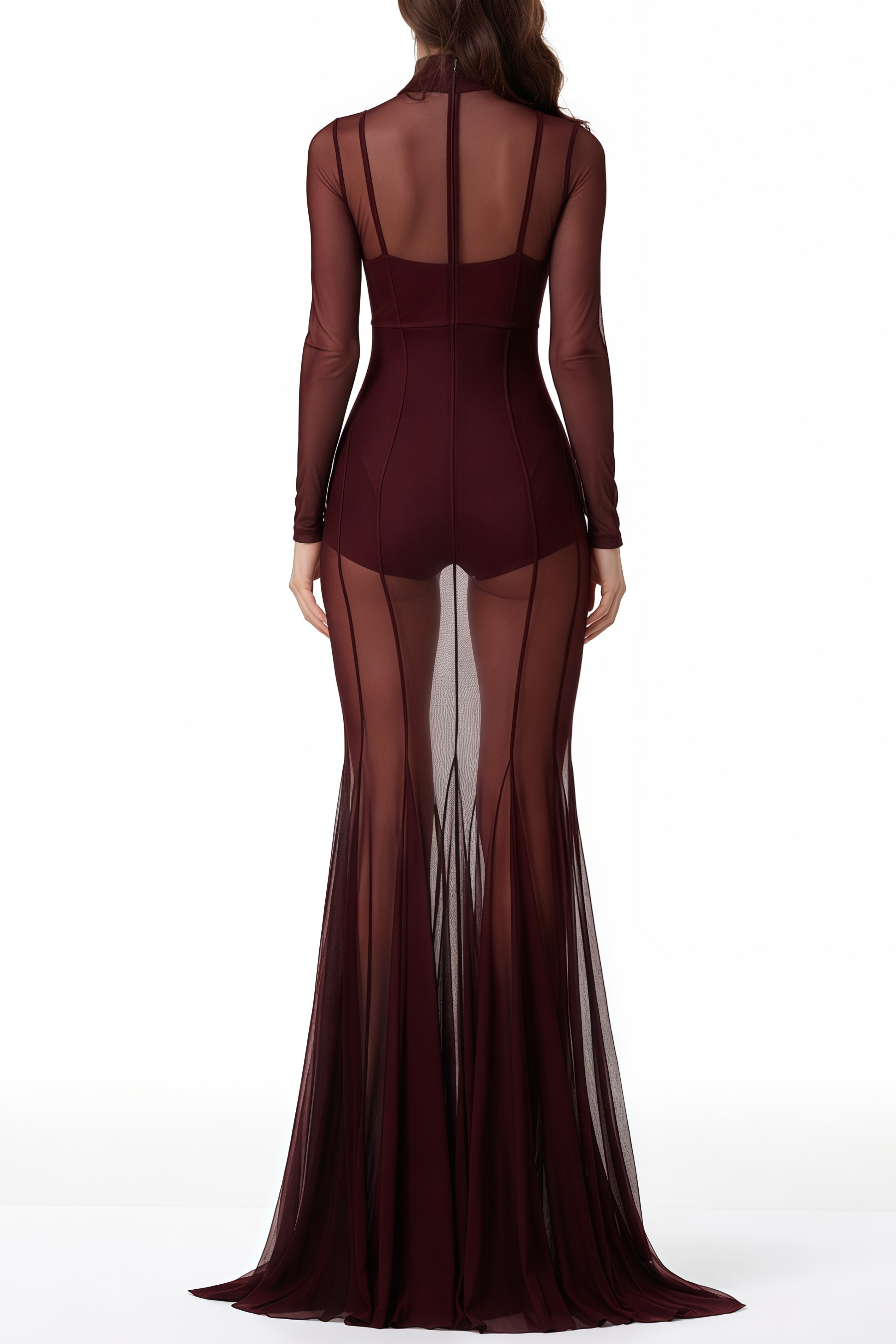 Ofra Burgundy Mesh Bodysuit & Dress Set
