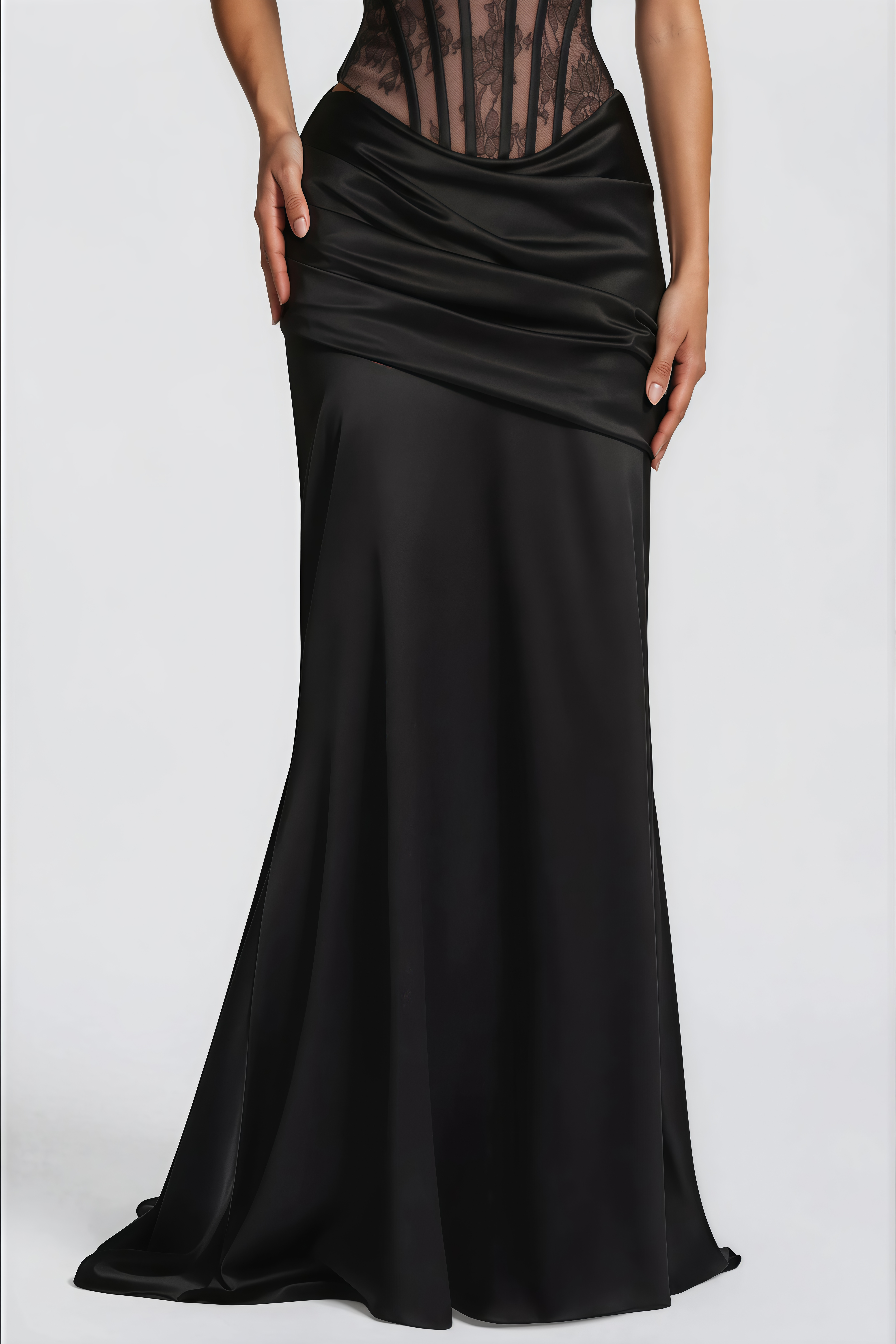 Olesya Black Lace Top & Ruched Skirt Set