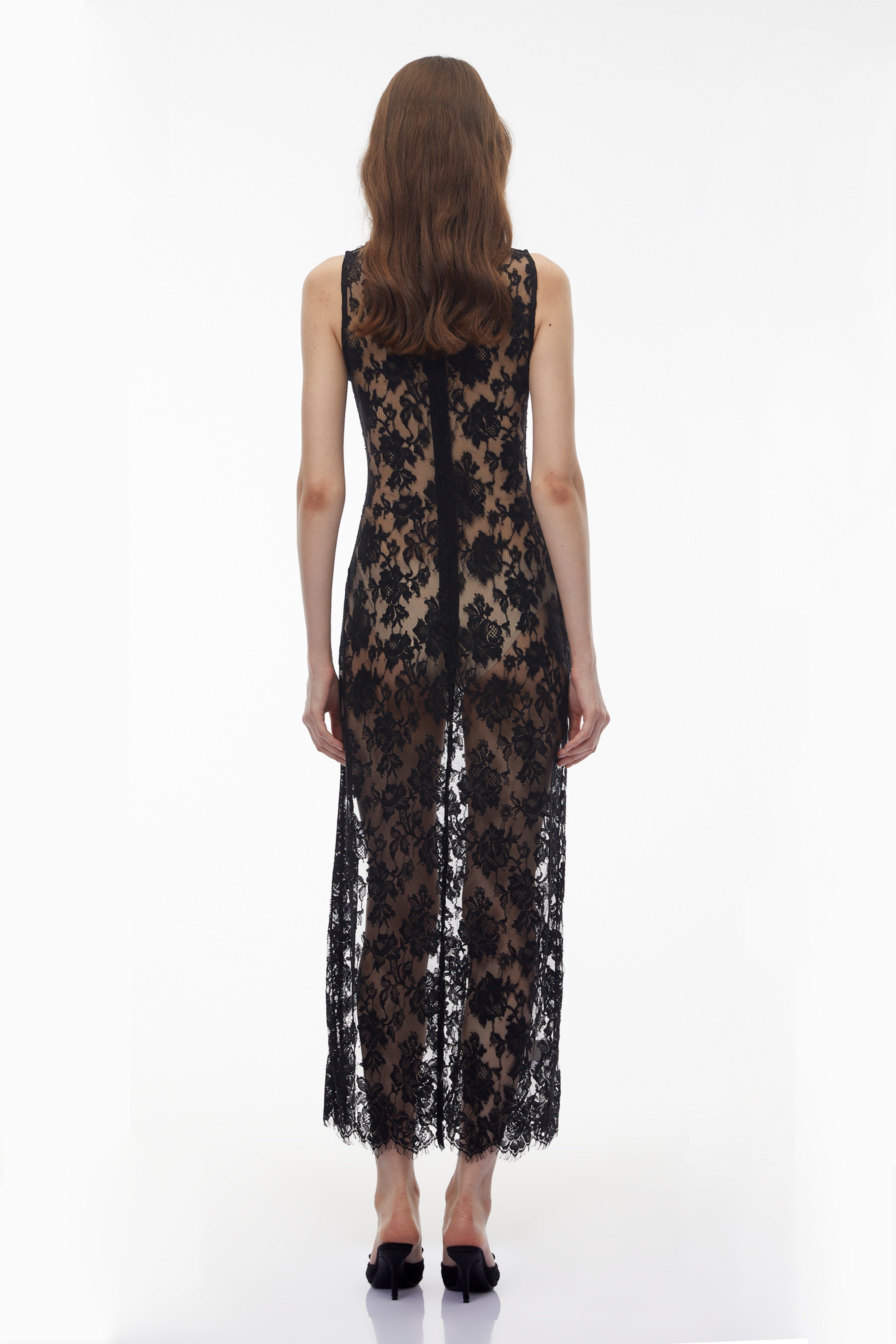 Olesya Black Semi Sheer Lace Maxi Dress (Final Sale)