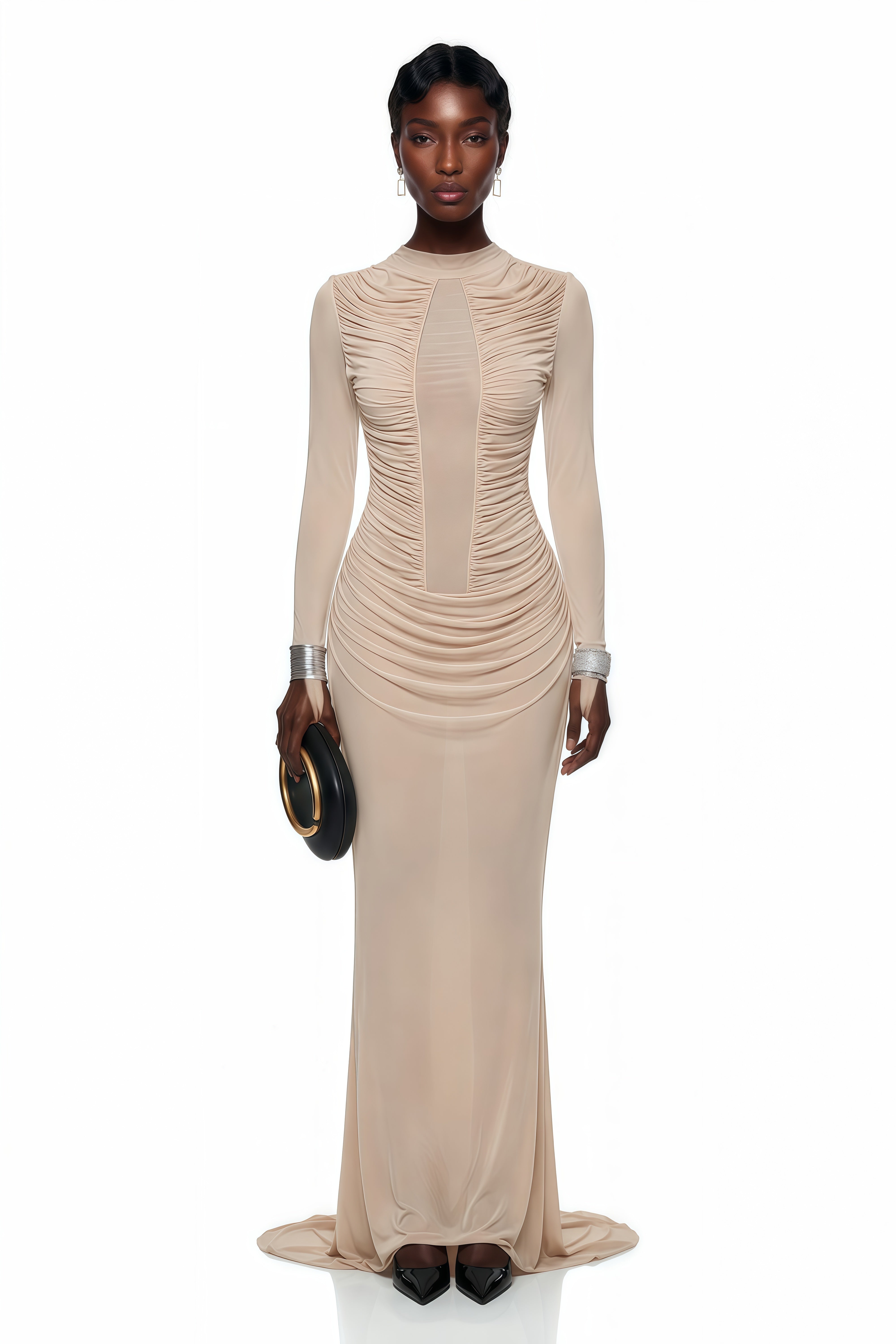 12th tribe diana silver disco dress Blake Ruffle V-Neck Maxi Dress in Nude main image 1
