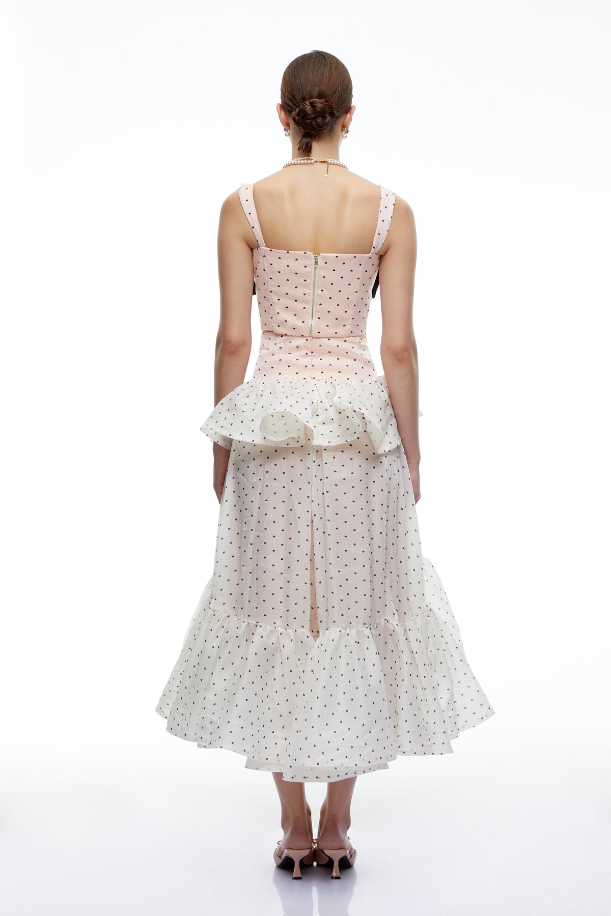 olympe pink bow polka dot crop top & skirt set